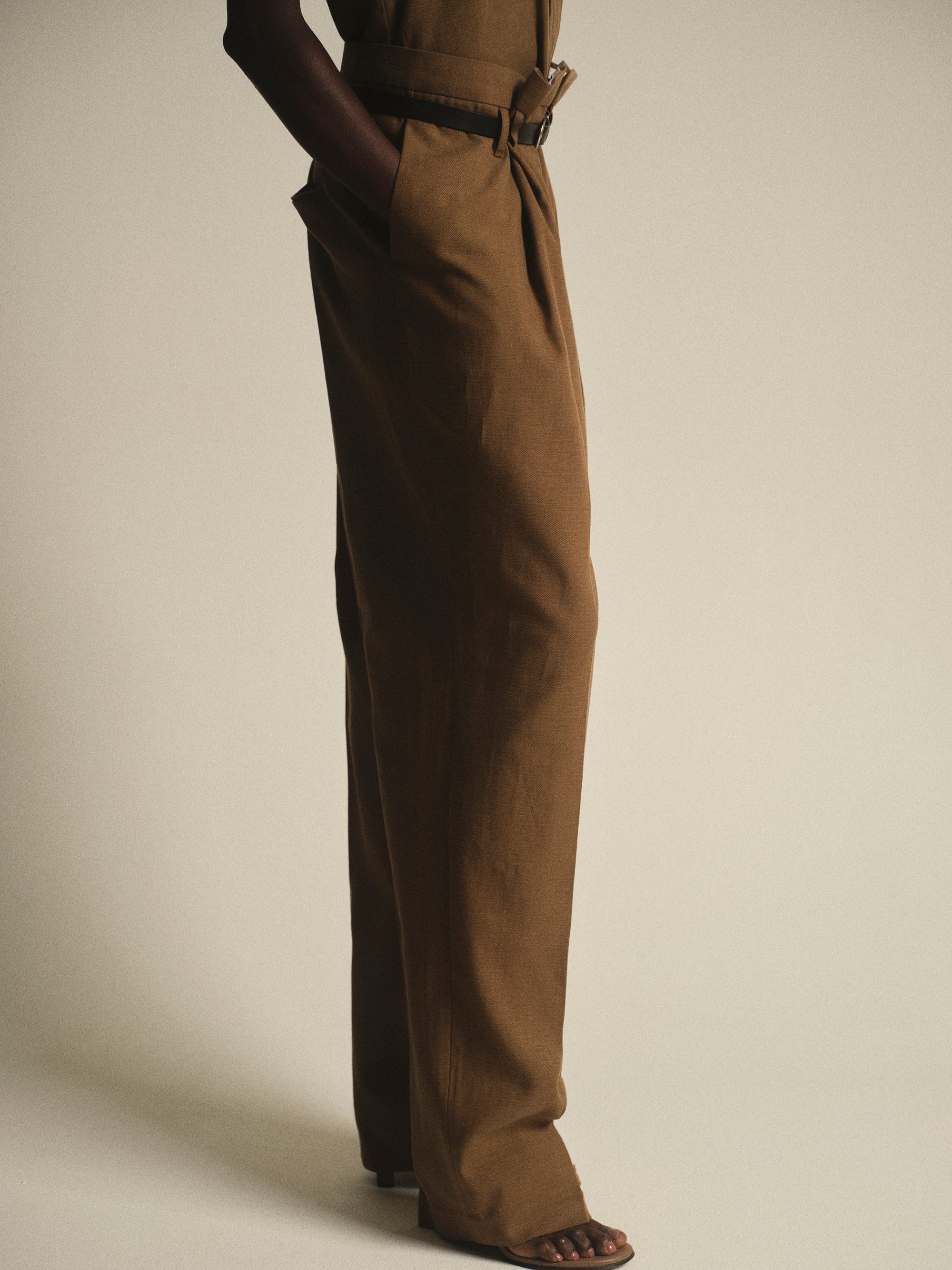 Paperbag Tailored Trousers, Brown