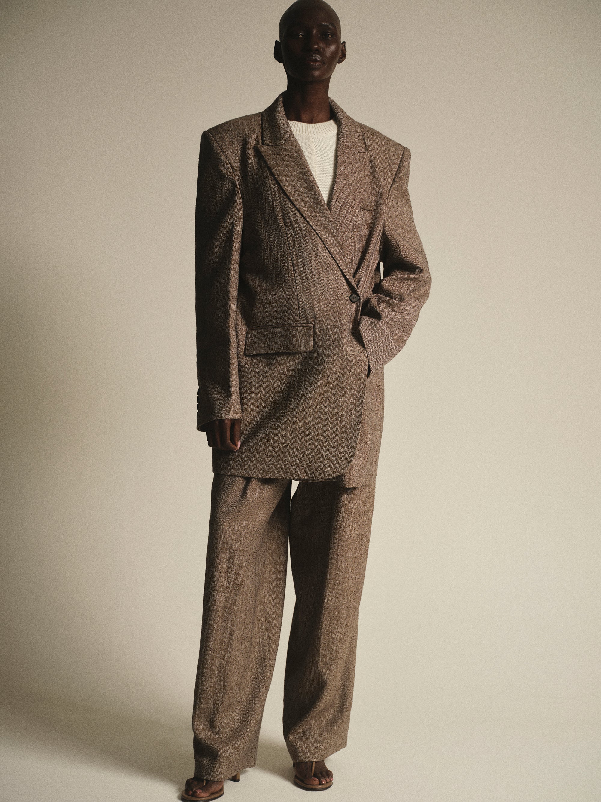 Oversized Overlap Blazer, Beige Melange