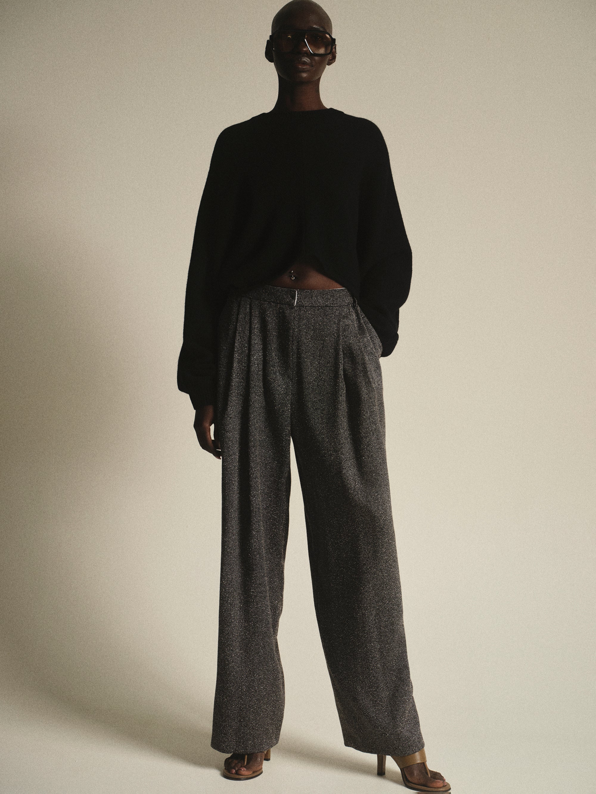 Pleated Trousers, Grey Melange