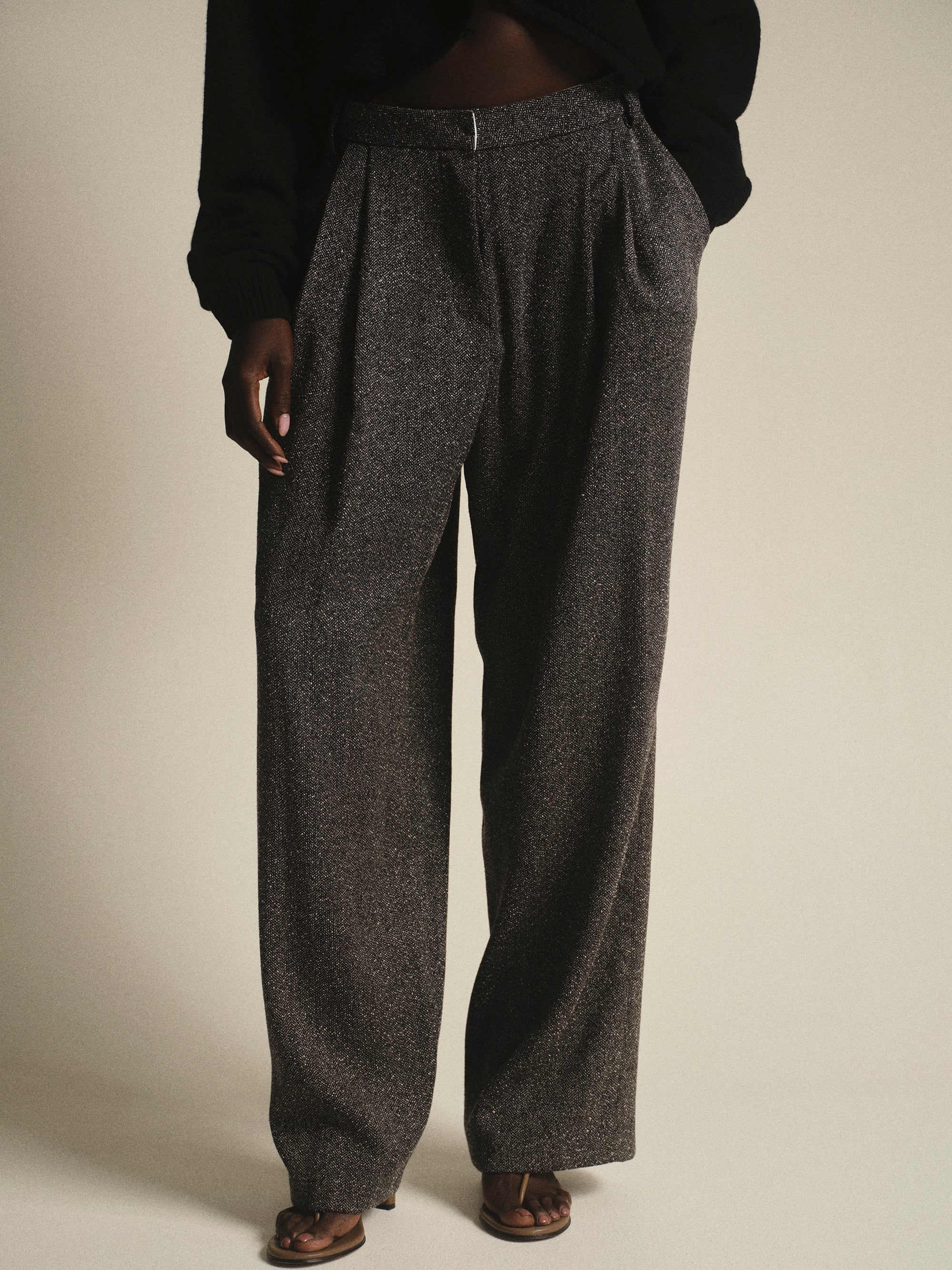 Pleated Trousers, Grey Melange