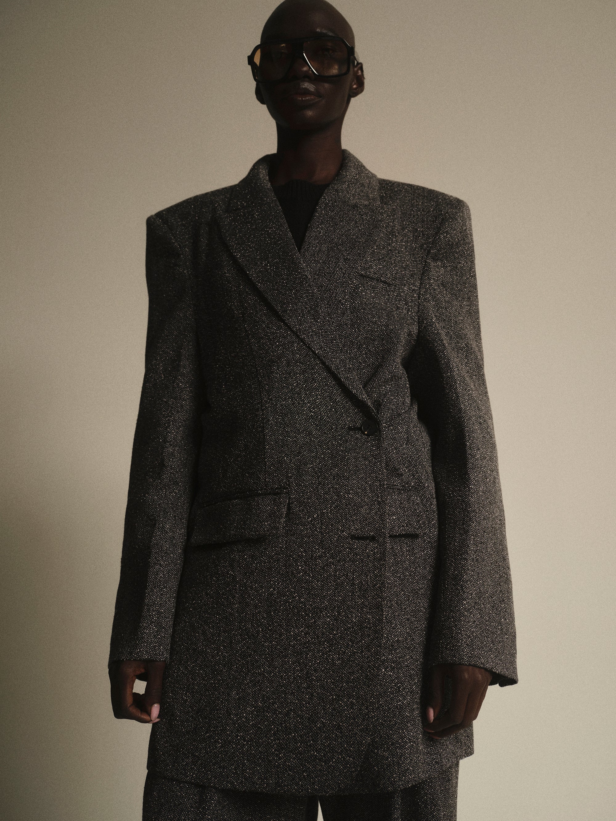 Oversized Overlap Blazer, Grey Melange