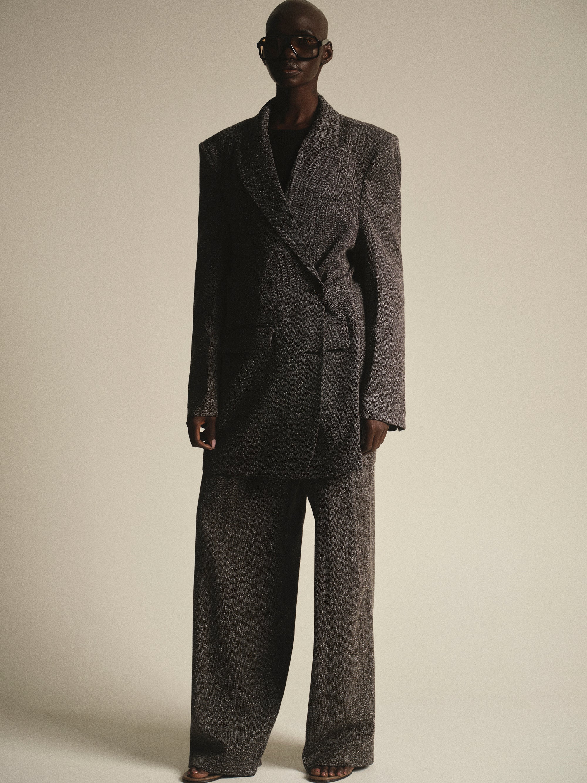Oversized Overlap Blazer, Grey Melange