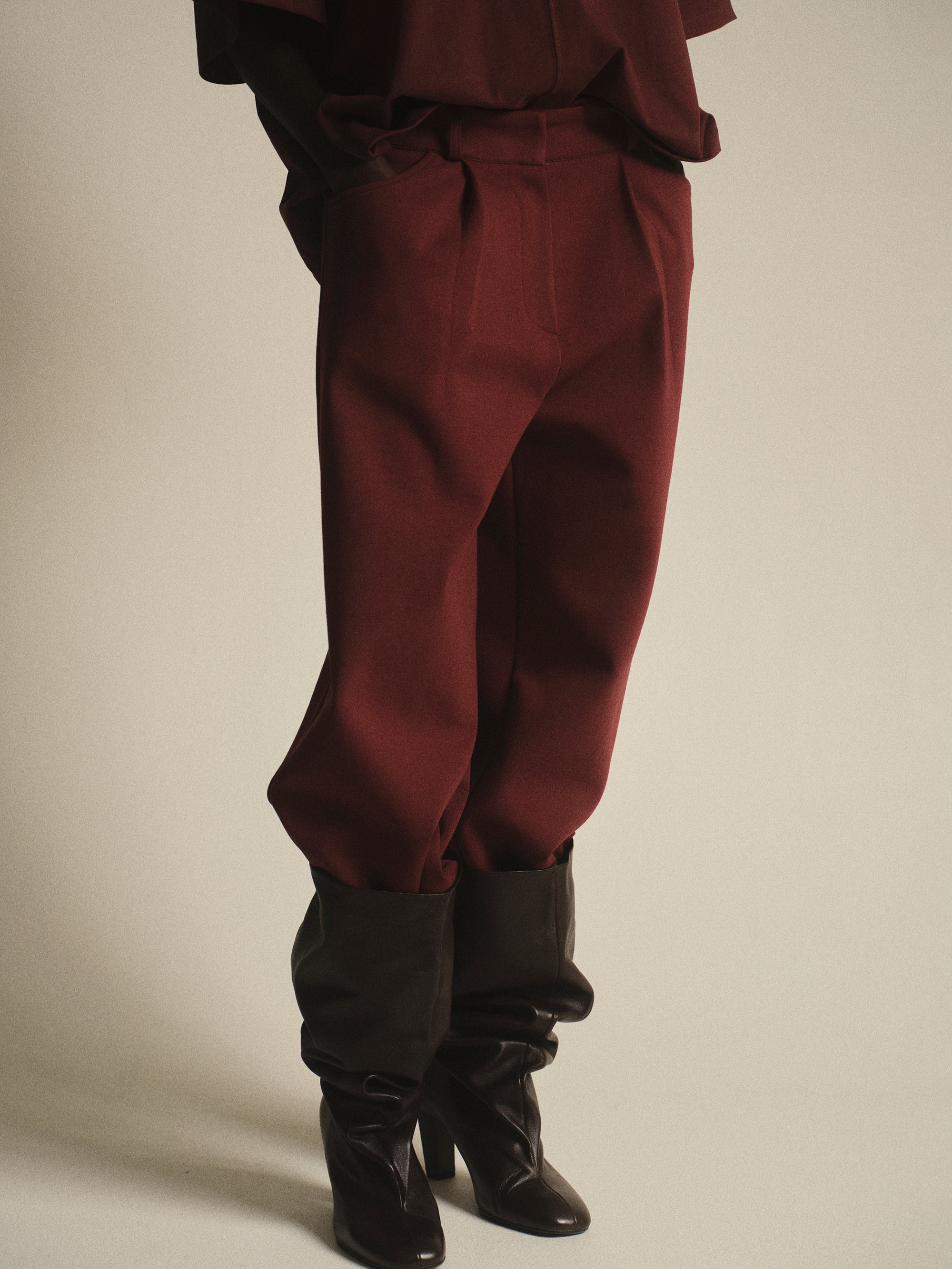 French Terry Pleat Pants, Wine