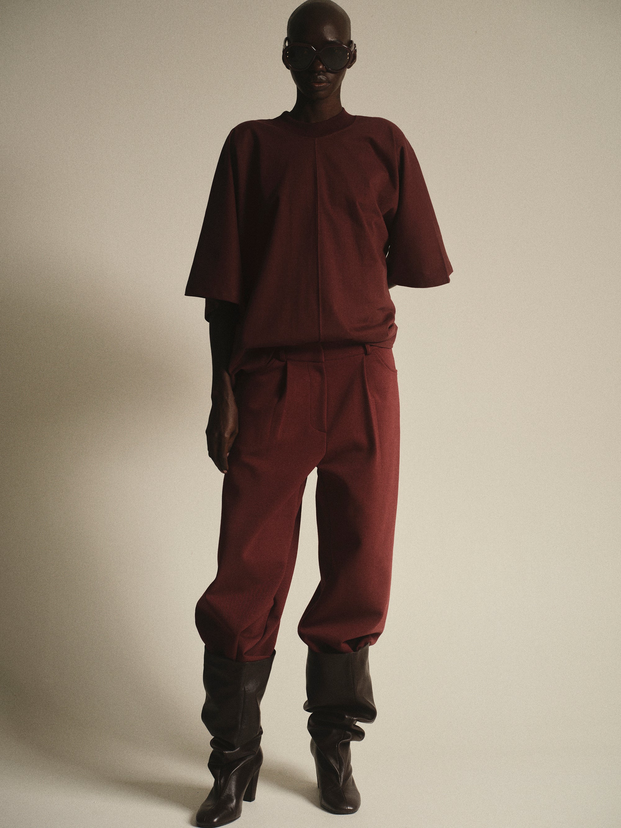French Terry Pleat Pants, Wine