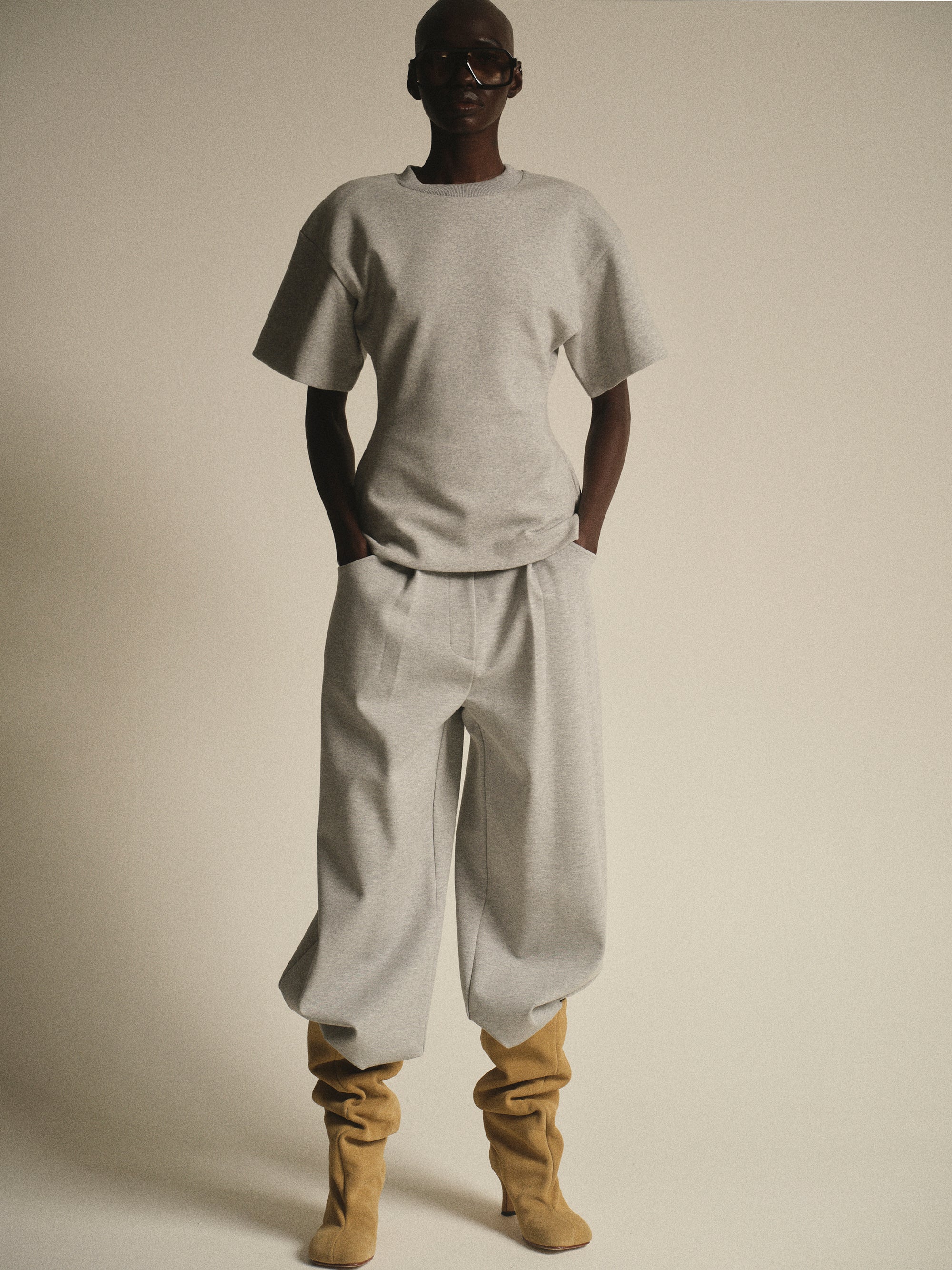 French Terry Pleat Pants, Grey