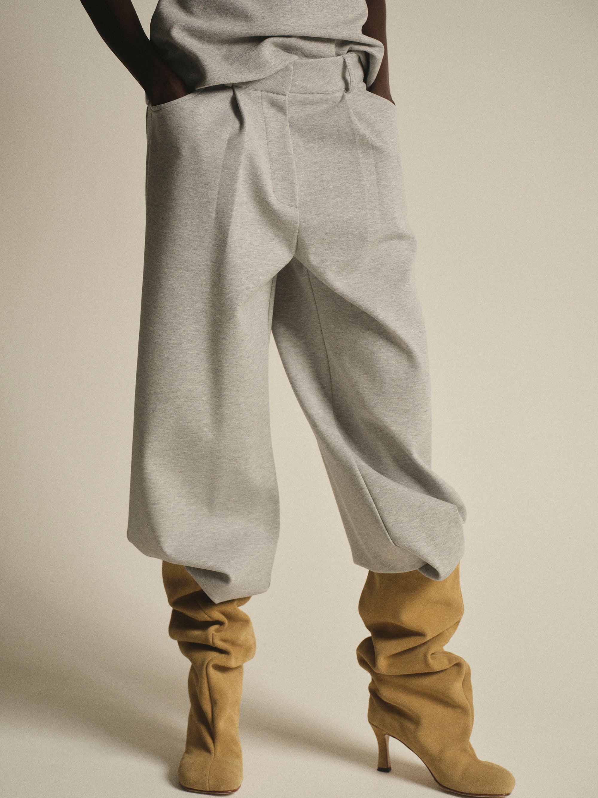 French Terry Pleat Pants, Grey