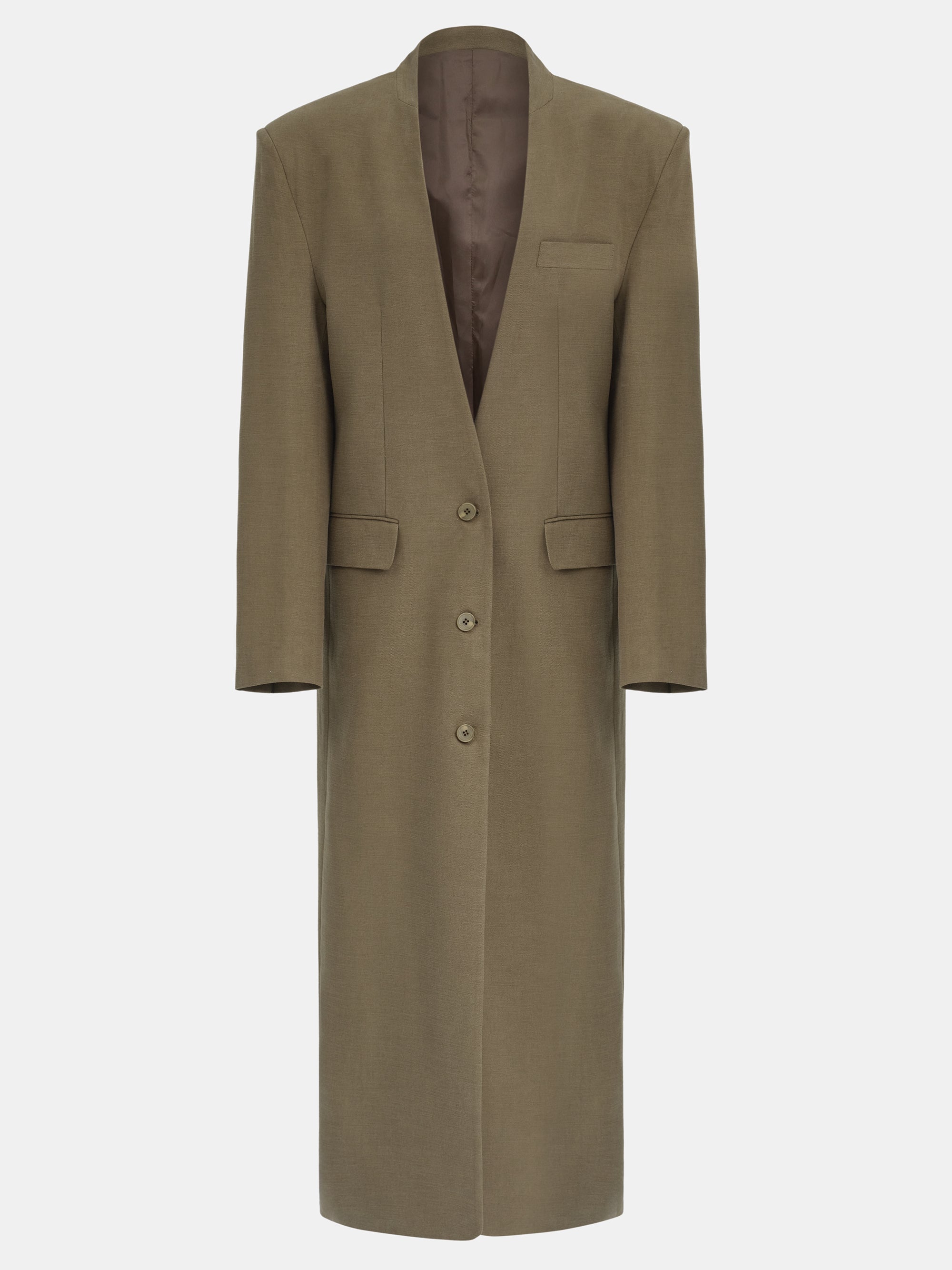 Collarless Maxi Coat, Brown