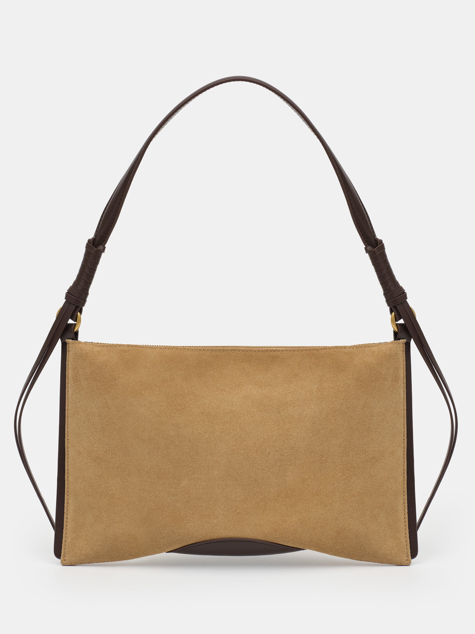 Suede Patch City Bag, Beige