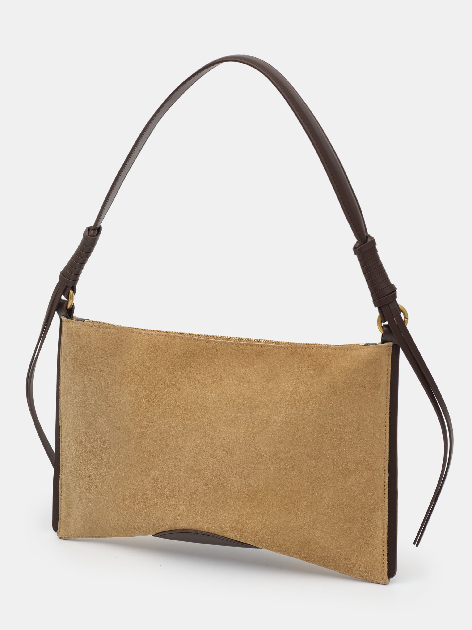 Suede Patch City Bag, Beige