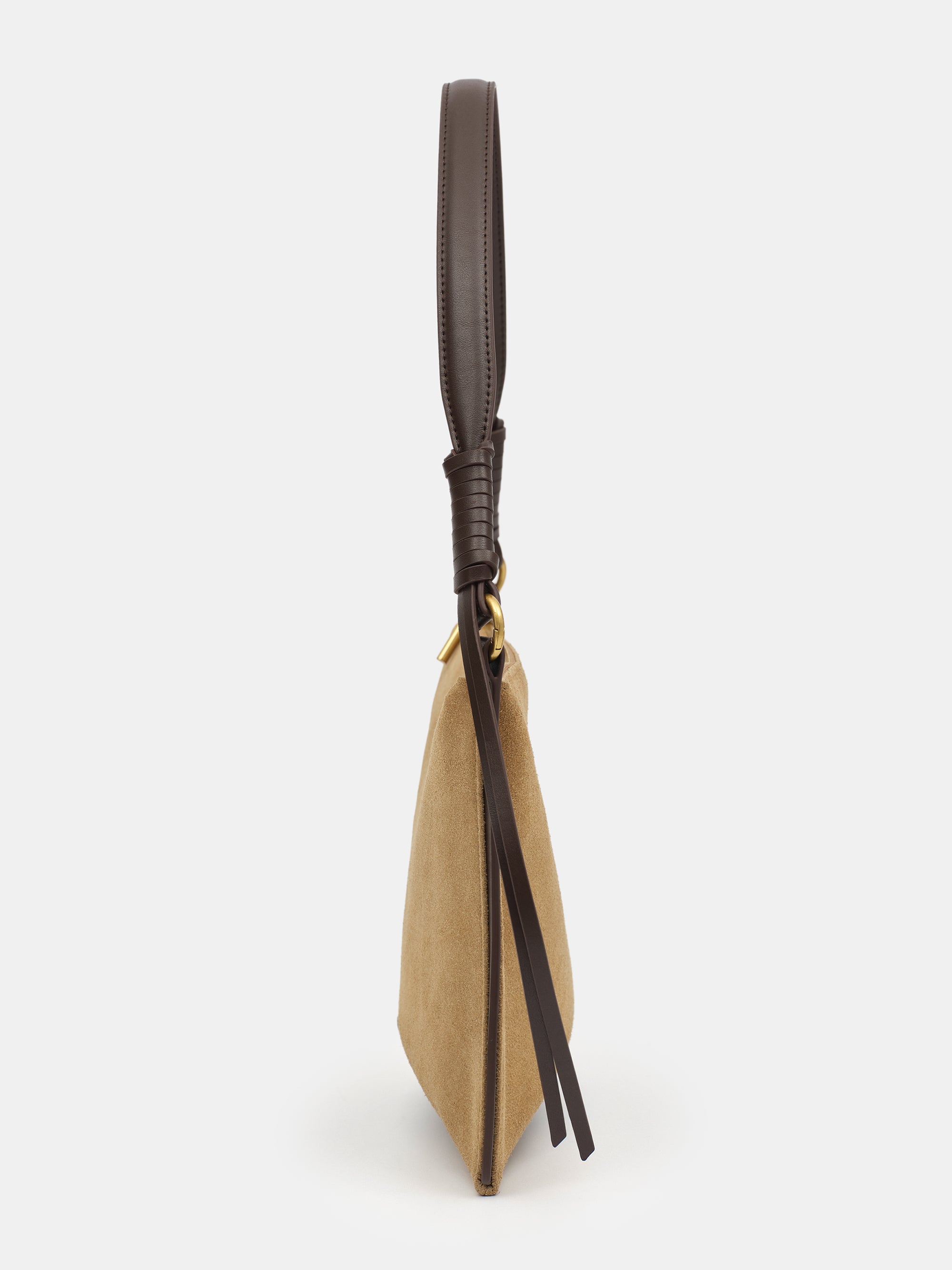 Suede Patch City Bag, Beige