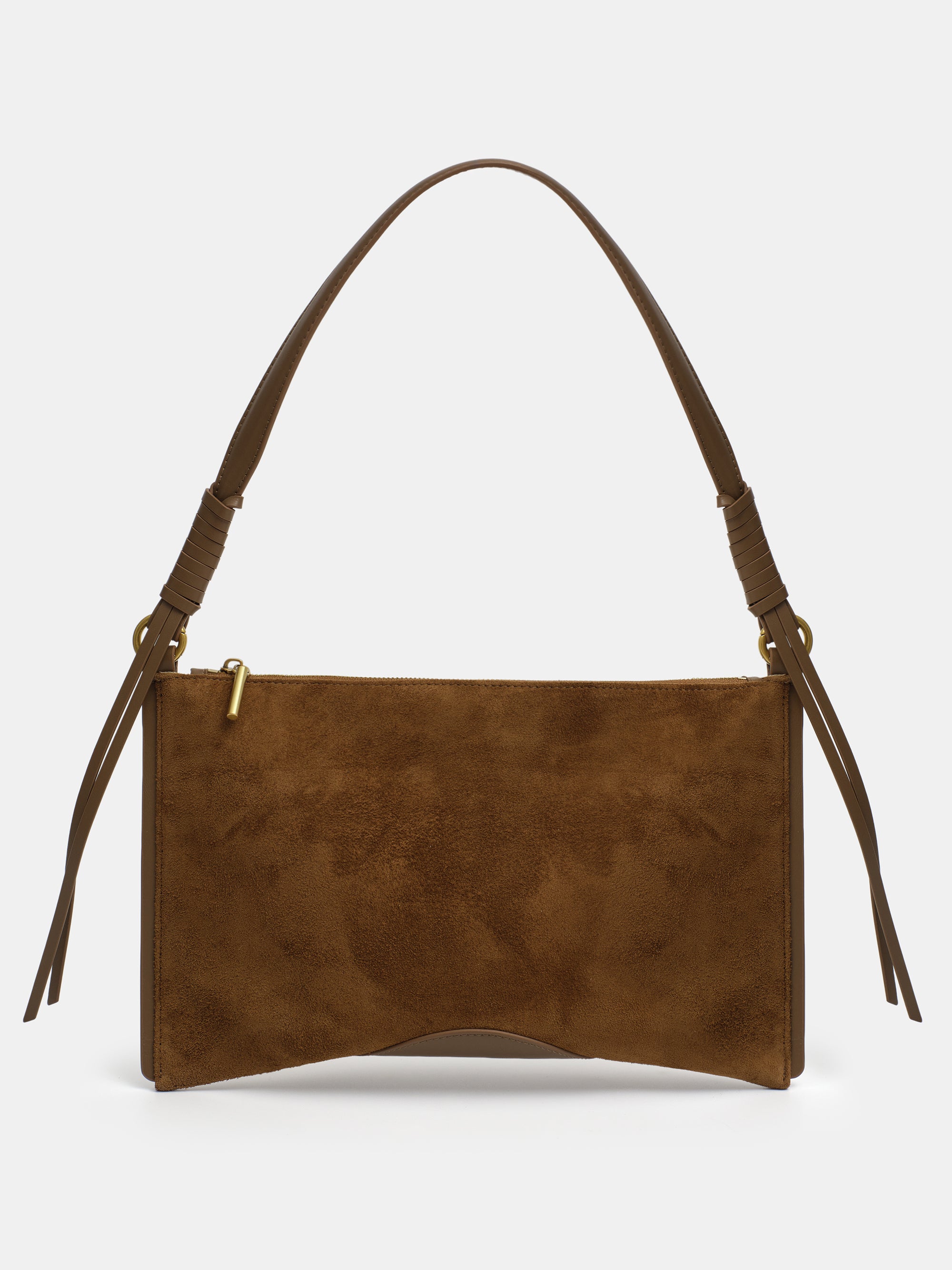 Suede Patch City Bag, Camel