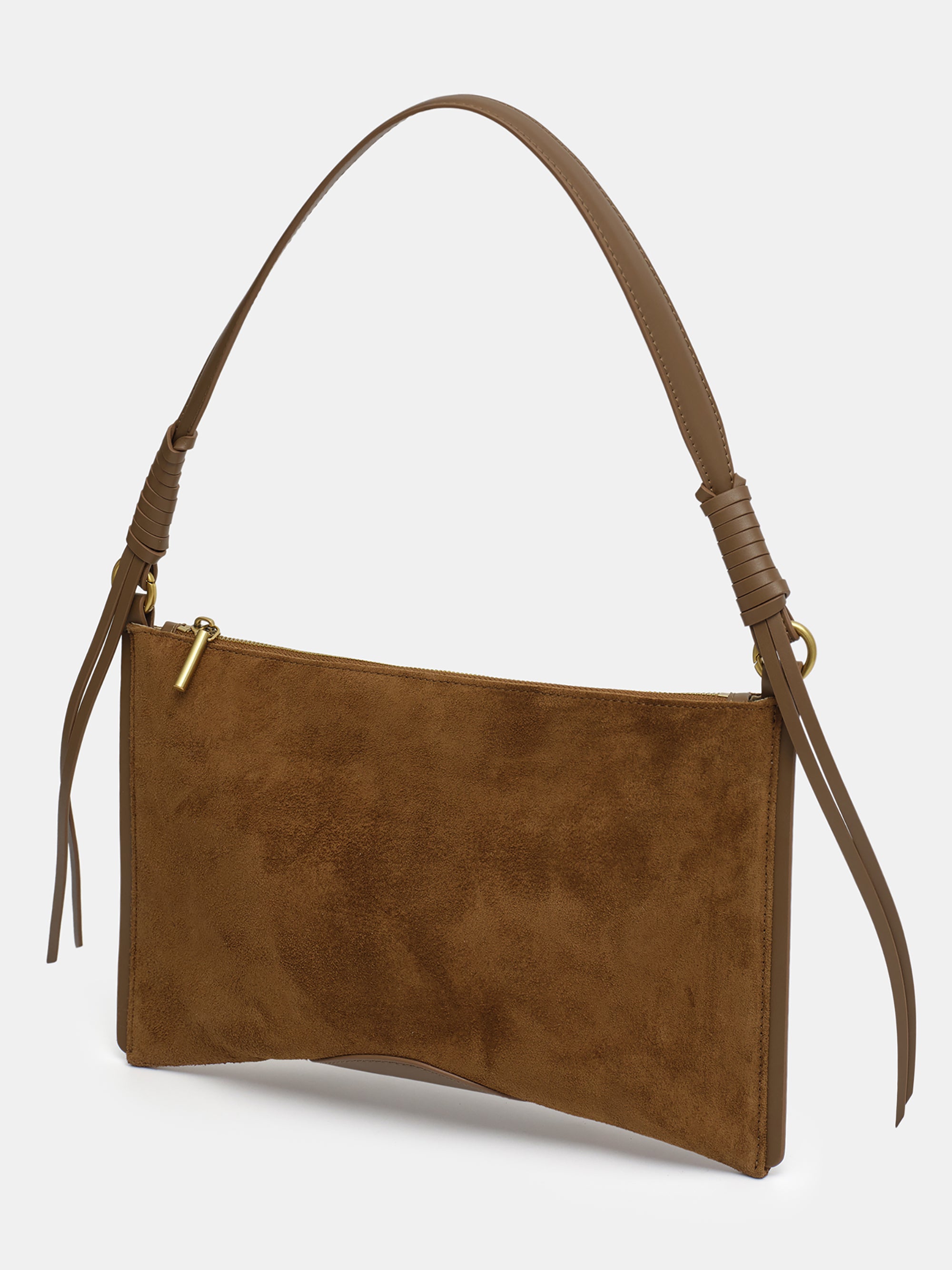 Suede Patch City Bag, Camel