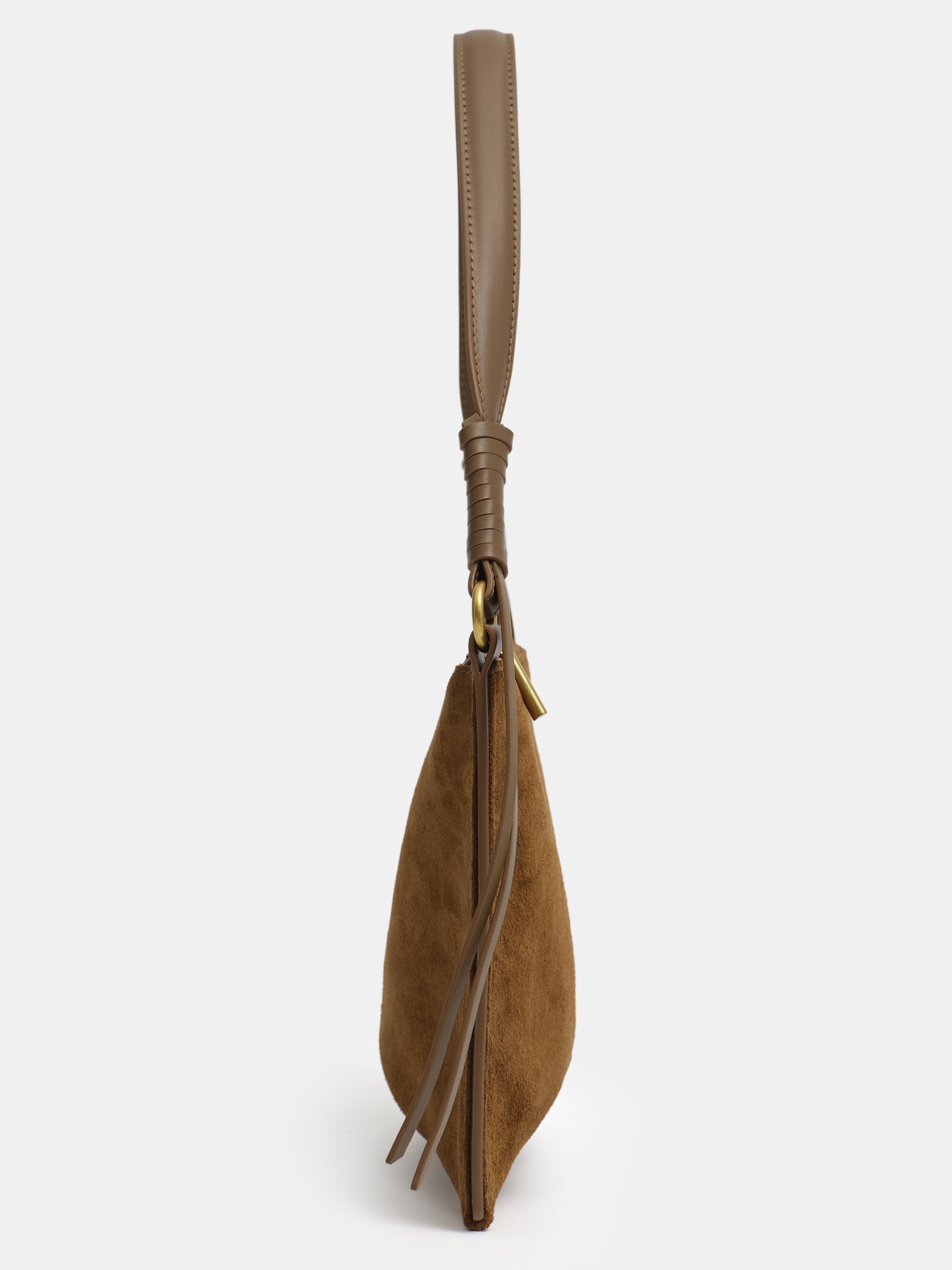 Suede Patch City Bag, Camel