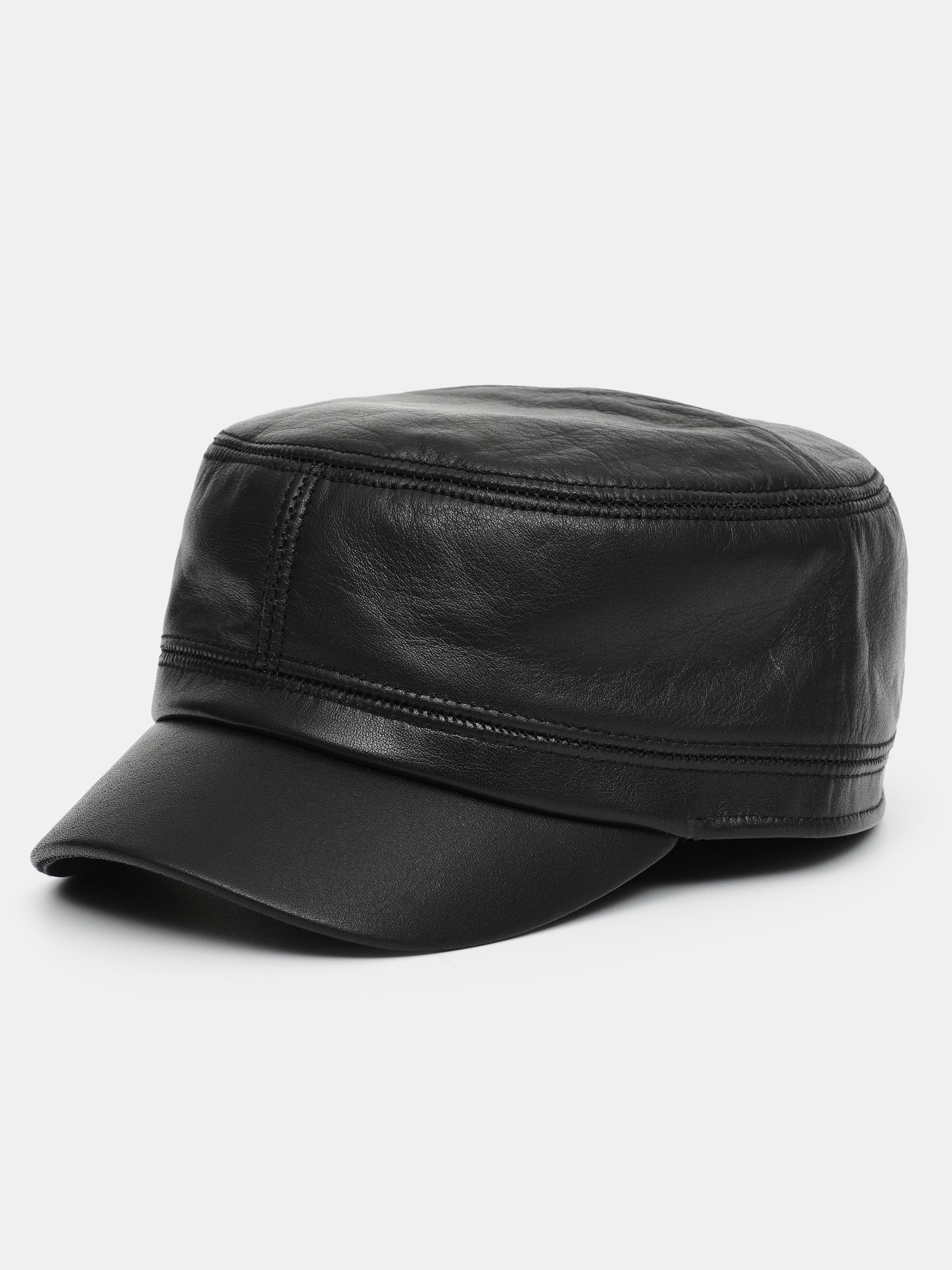 Leather Newsboy Cap, Black