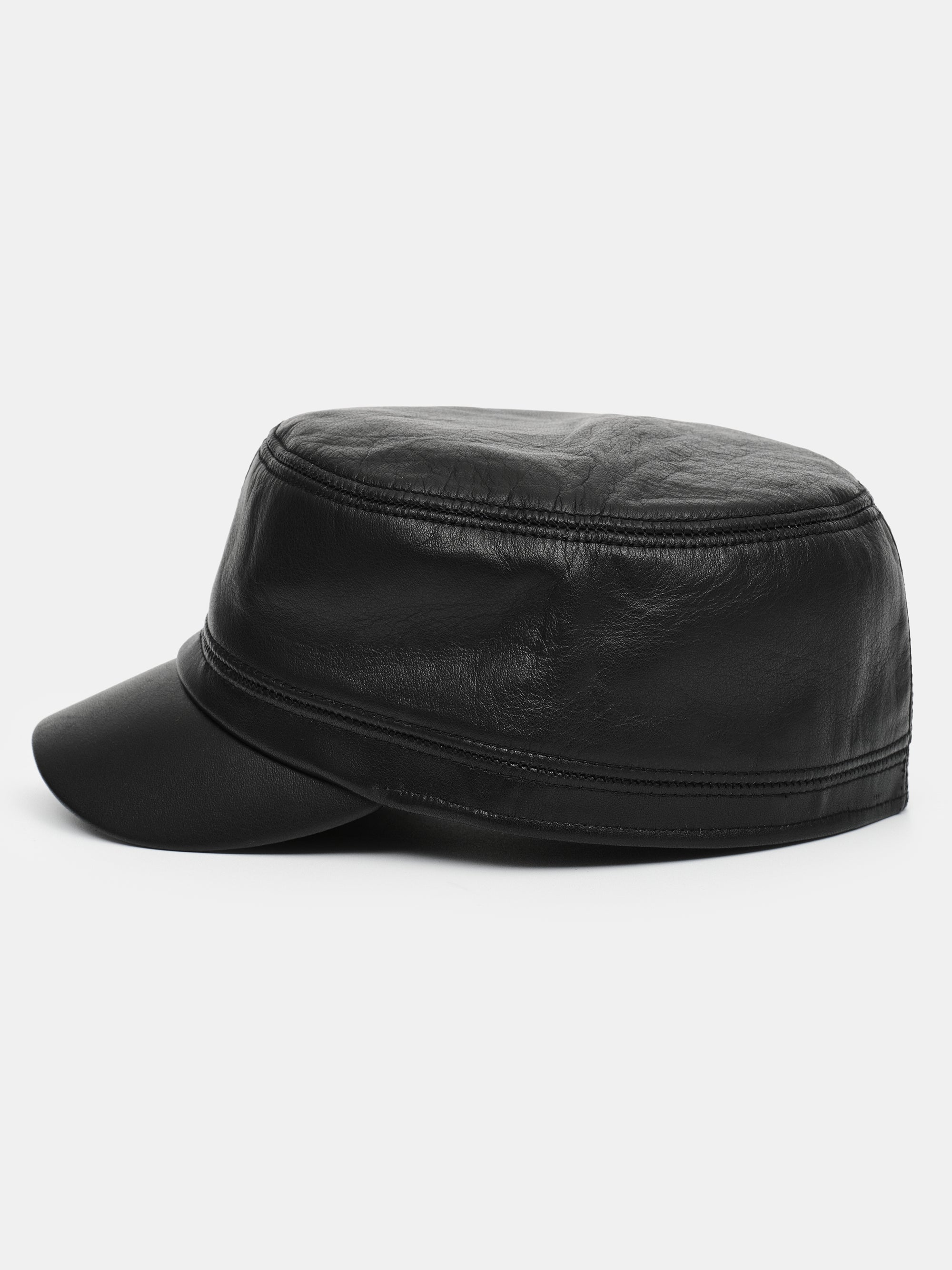 Leather Newsboy Cap, Black