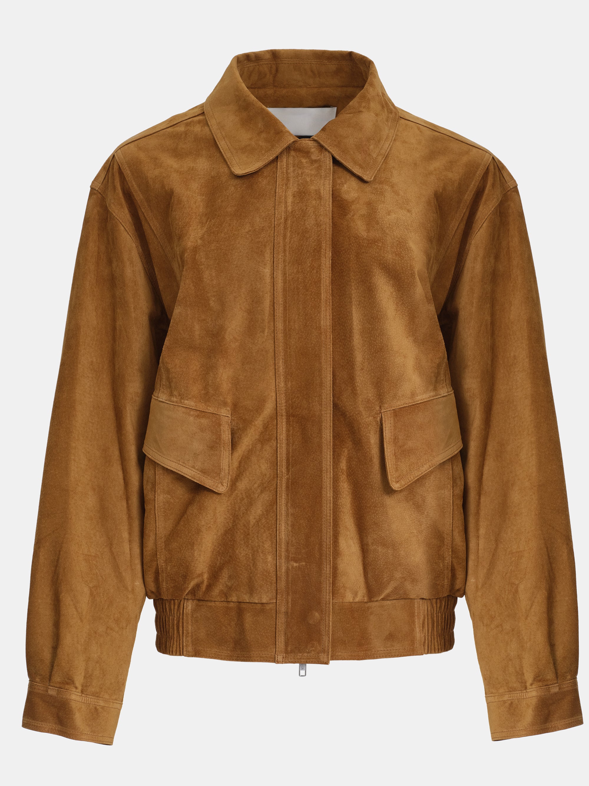Suede Effect Bomber Jacket, Cognac