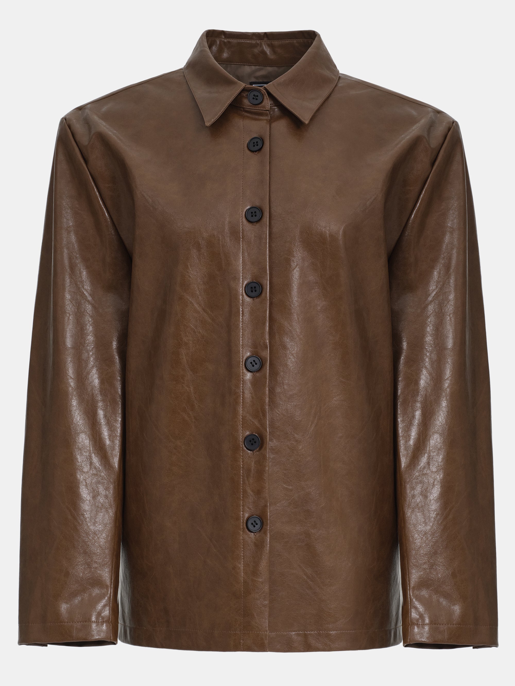 Vegan Leather Overshirt, Brown