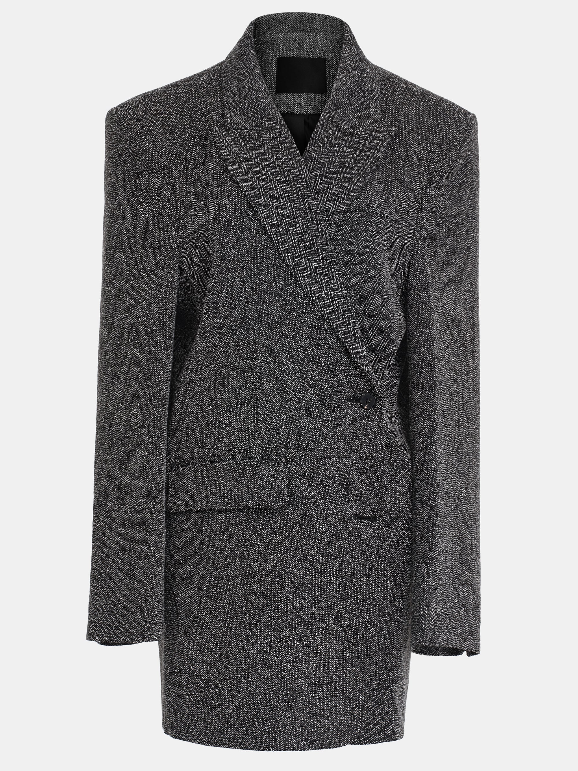 Oversized Overlap Blazer, Grey Melange