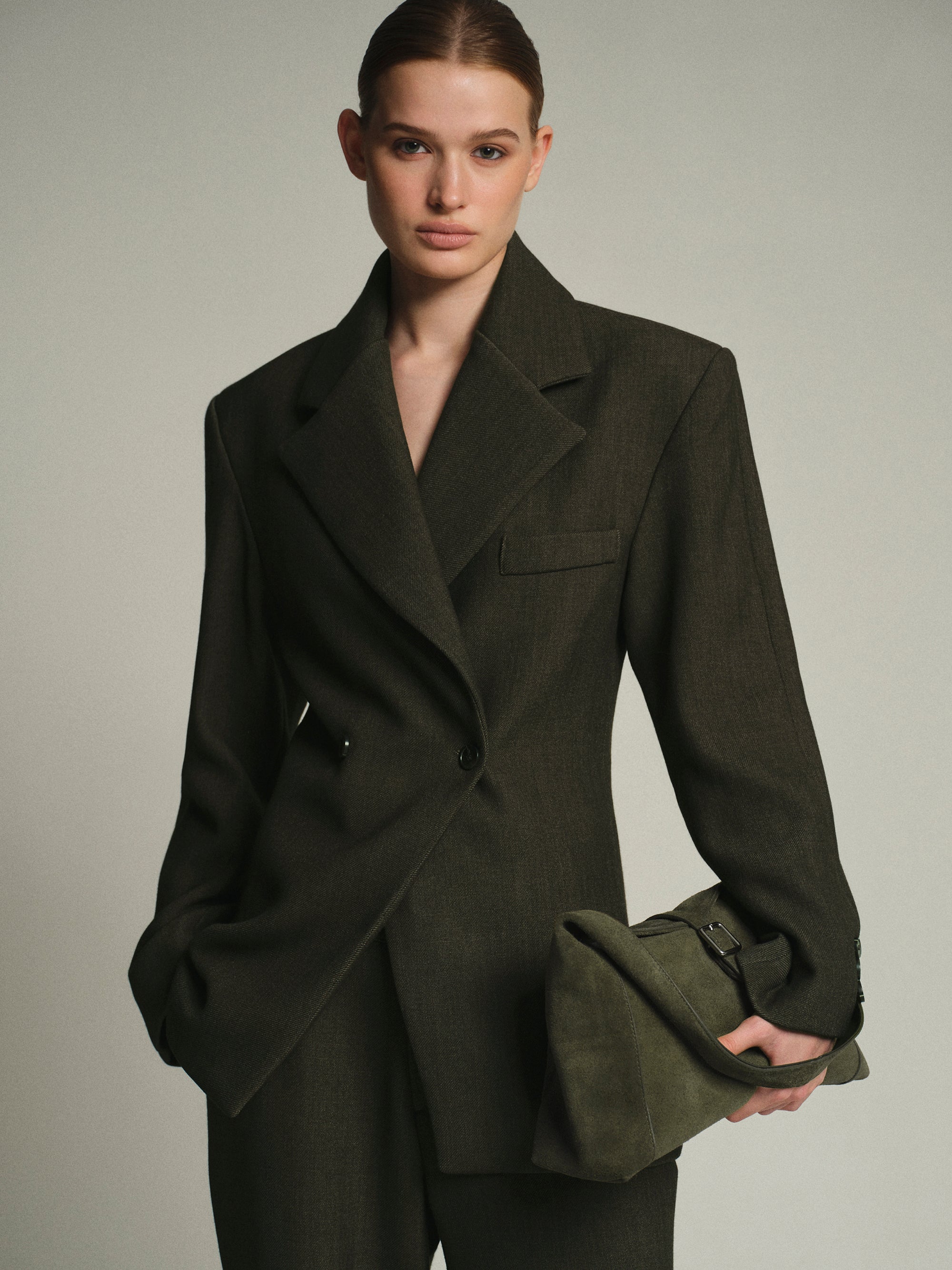 Nangy Double Breasted Cinched Blazer, Charcoal Grey
