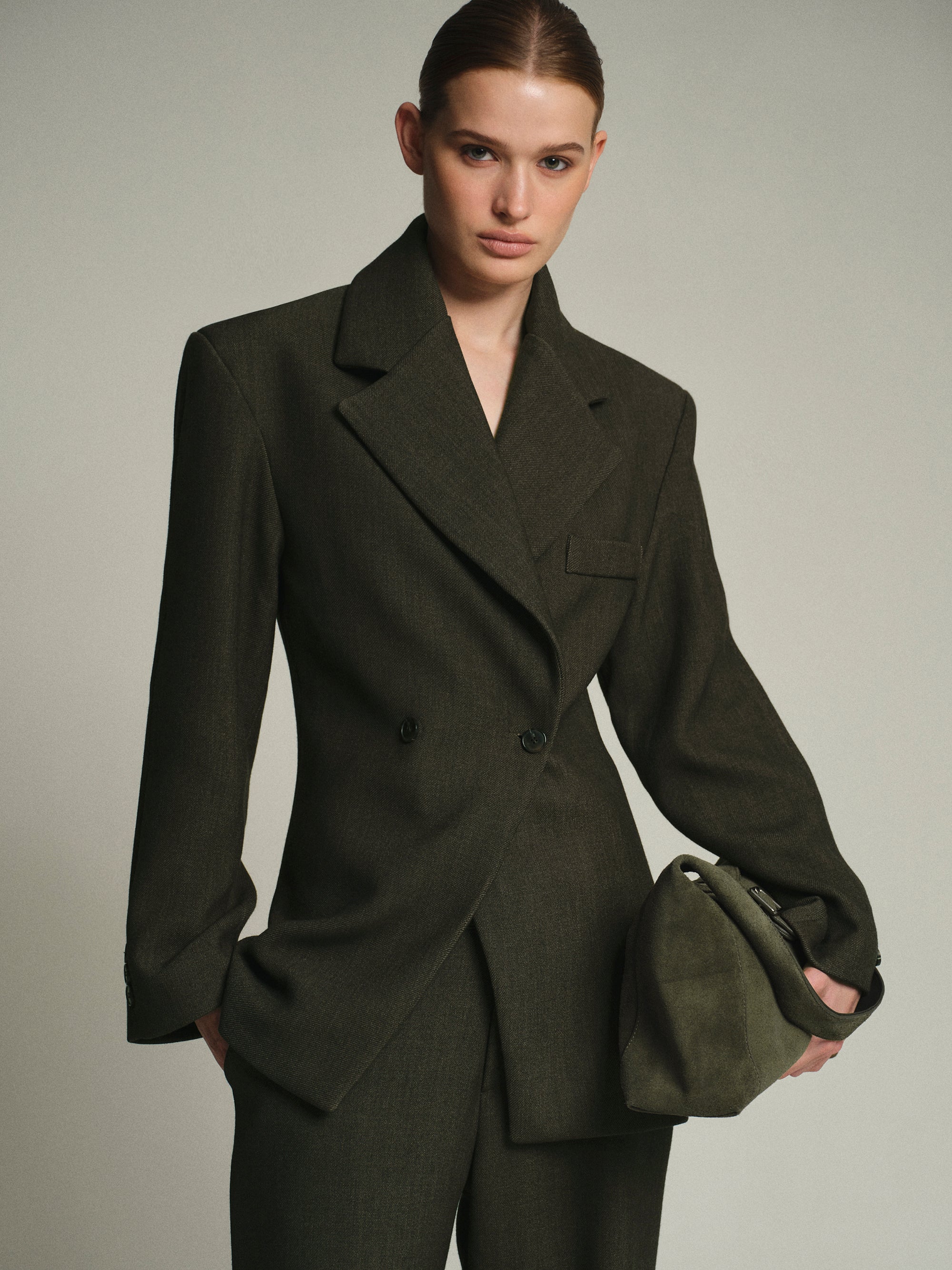 Nangy Double Breasted Cinched Blazer, Charcoal Grey