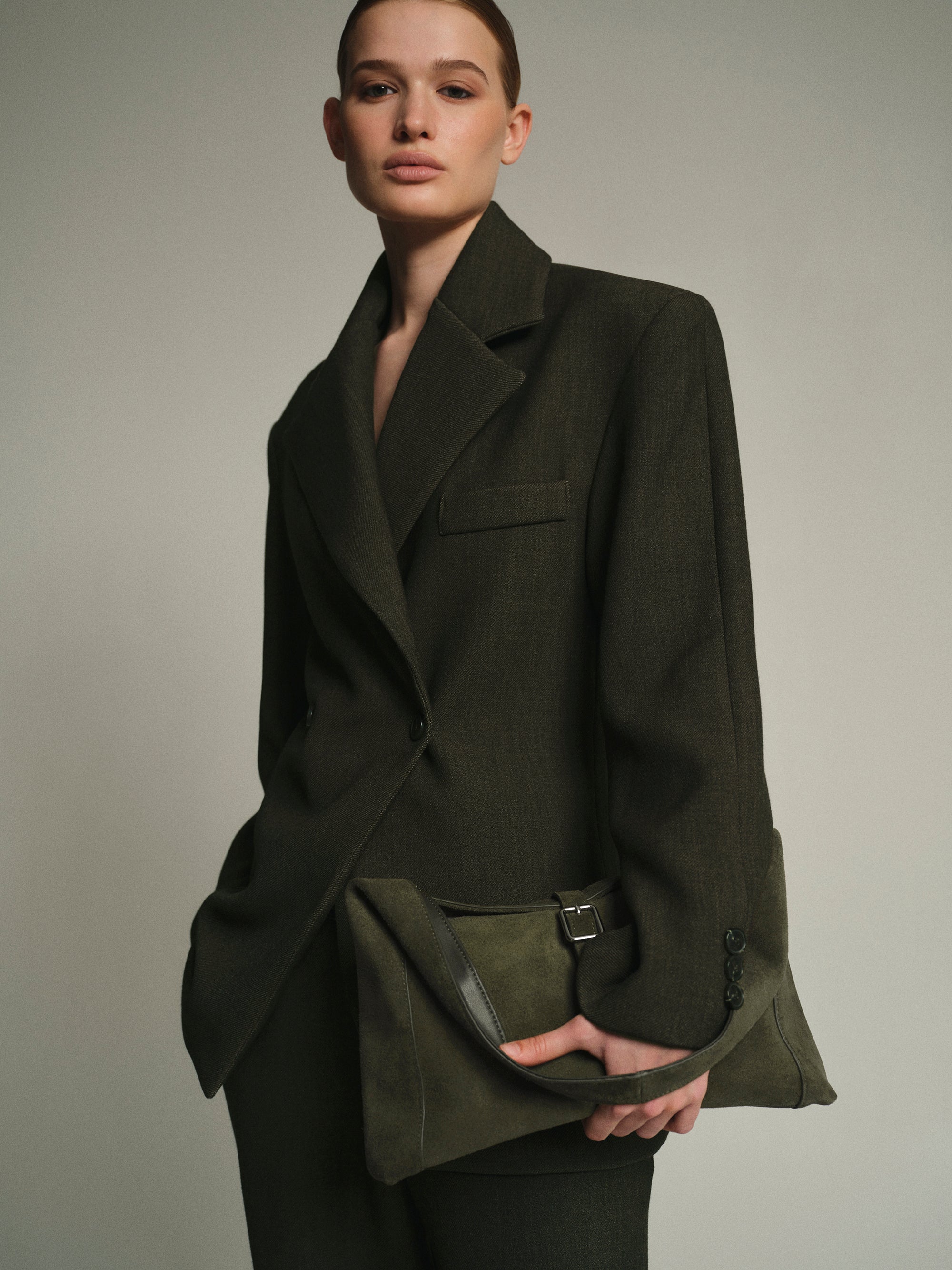Nangy Double Breasted Cinched Blazer, Charcoal Grey