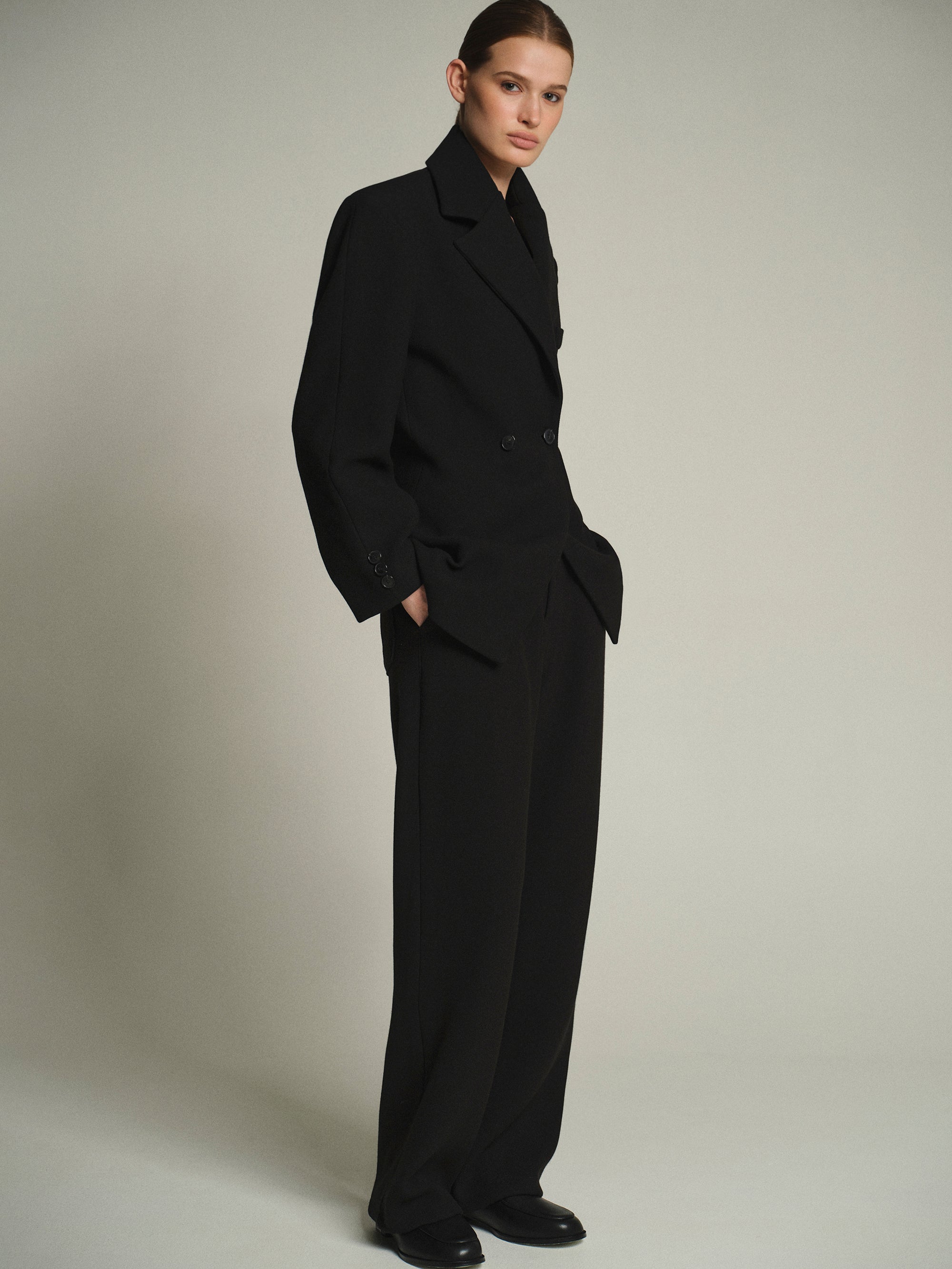 Nangy Double Breasted Cinched Blazer, Black