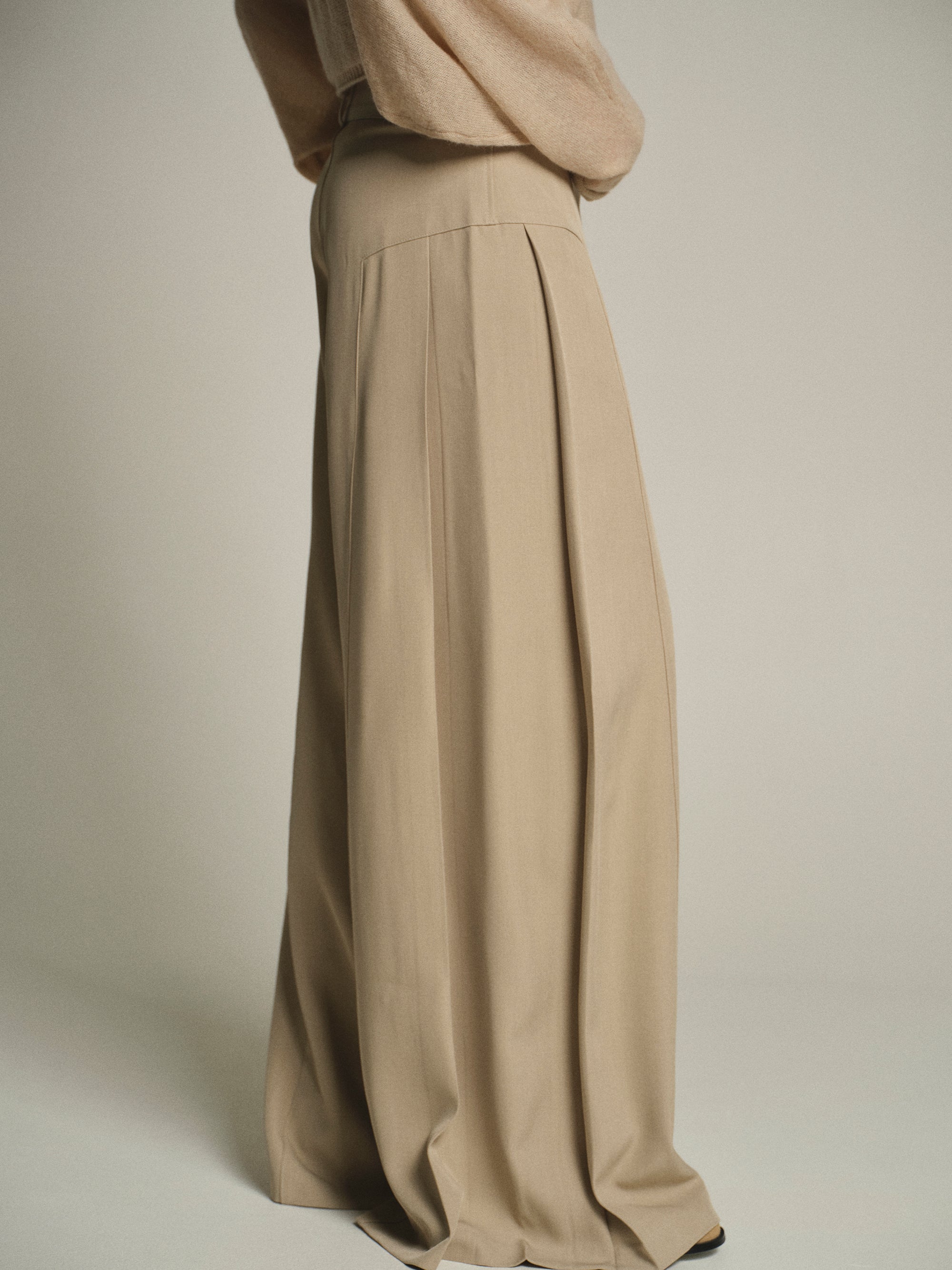 Flowy Wide-Leg Pants, Beige