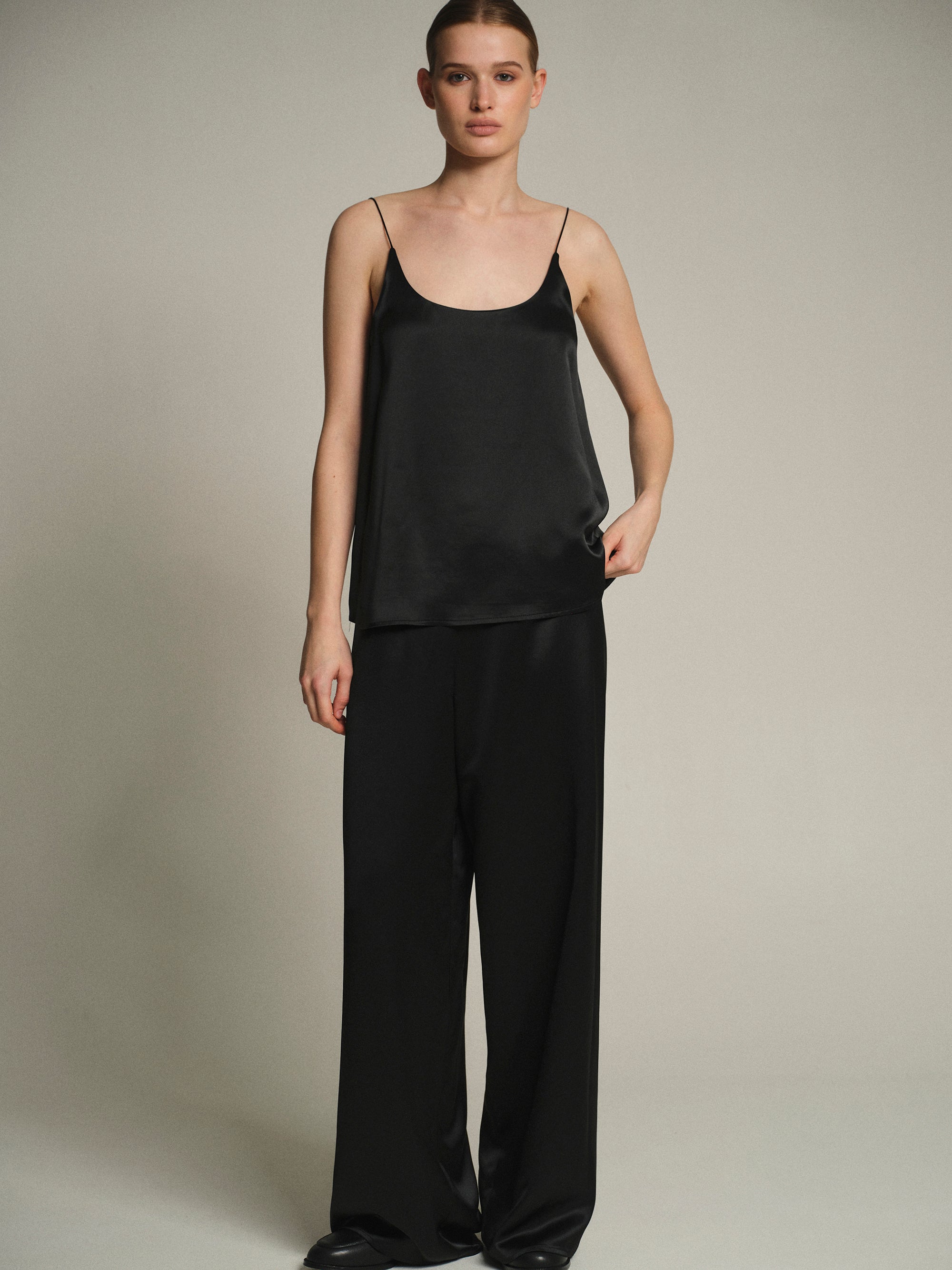 Satin Effect Tank Top, Black
