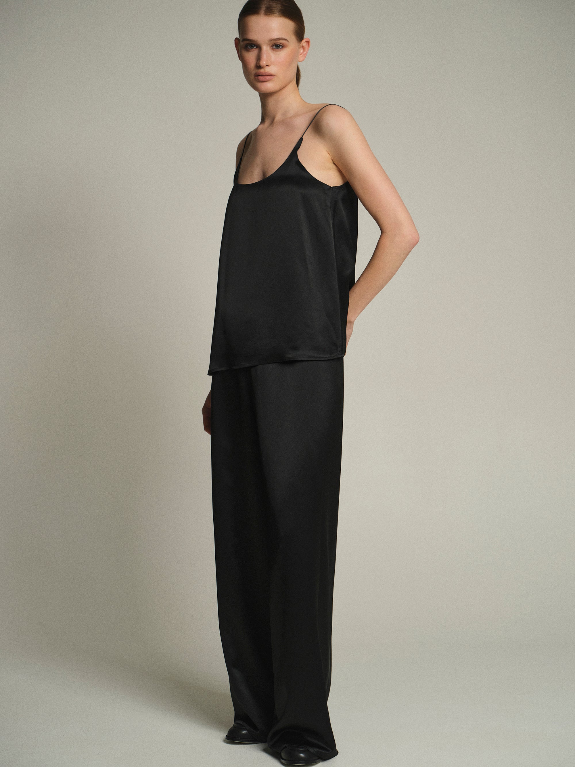 Satin Effect Tank Top, Black