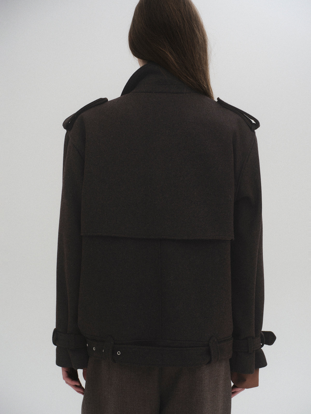 Enso Short Trench Wool Coat, Brown