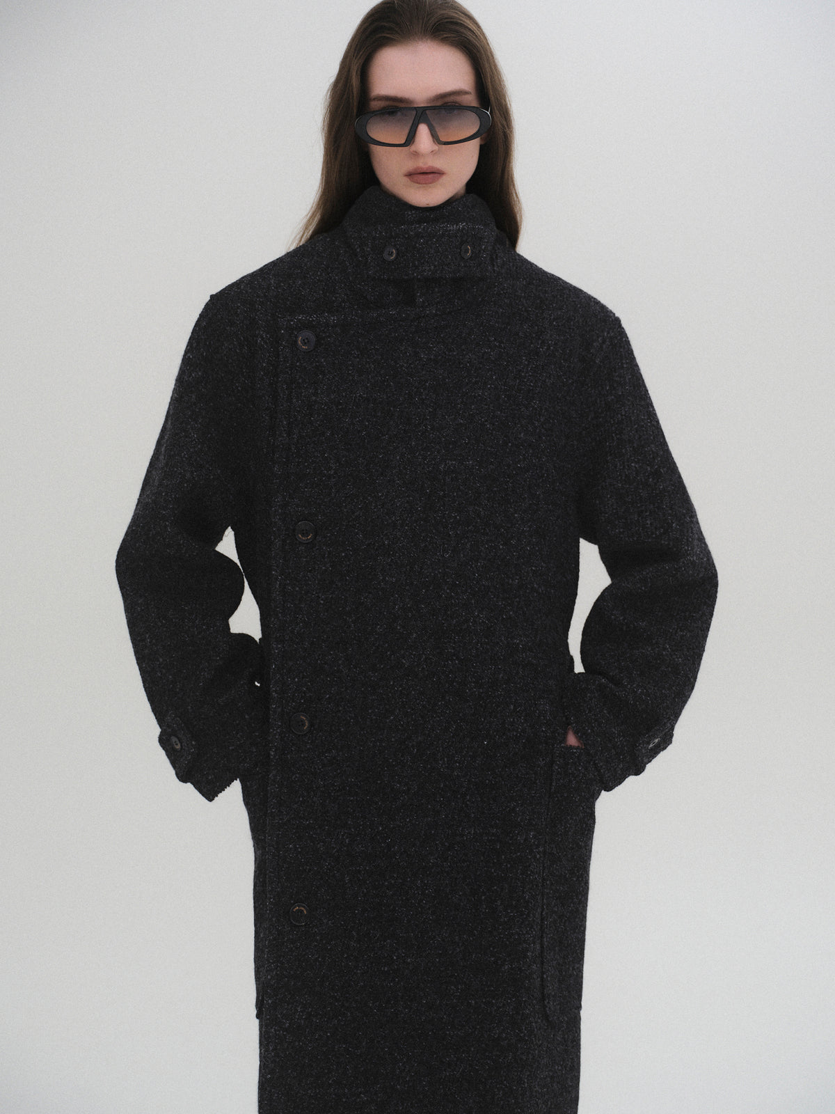 Pima Belted Wool Trench Coat, Charcoal