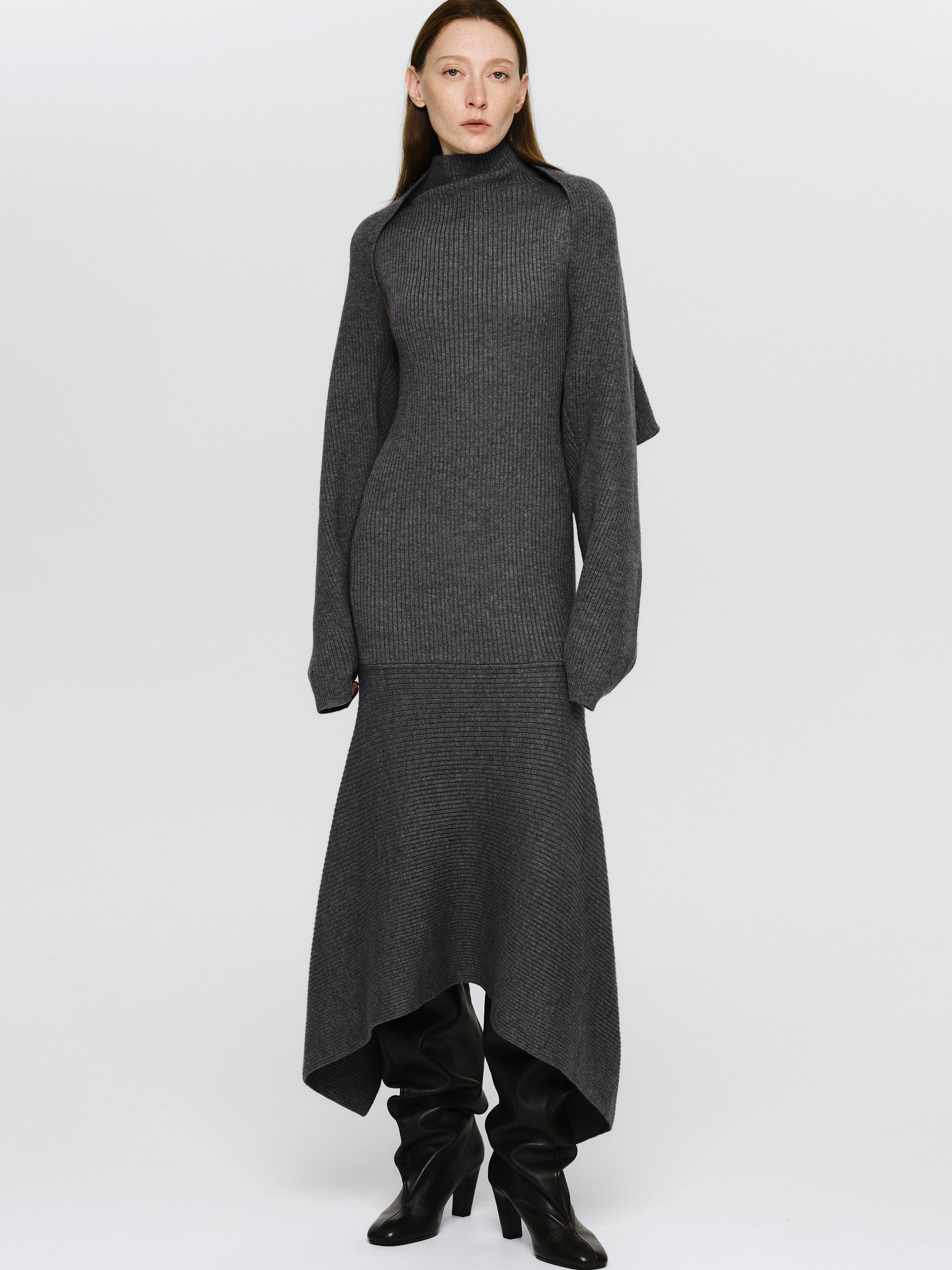 Shrug Knit Dress, Grey Shrug Knit Dress, Grey