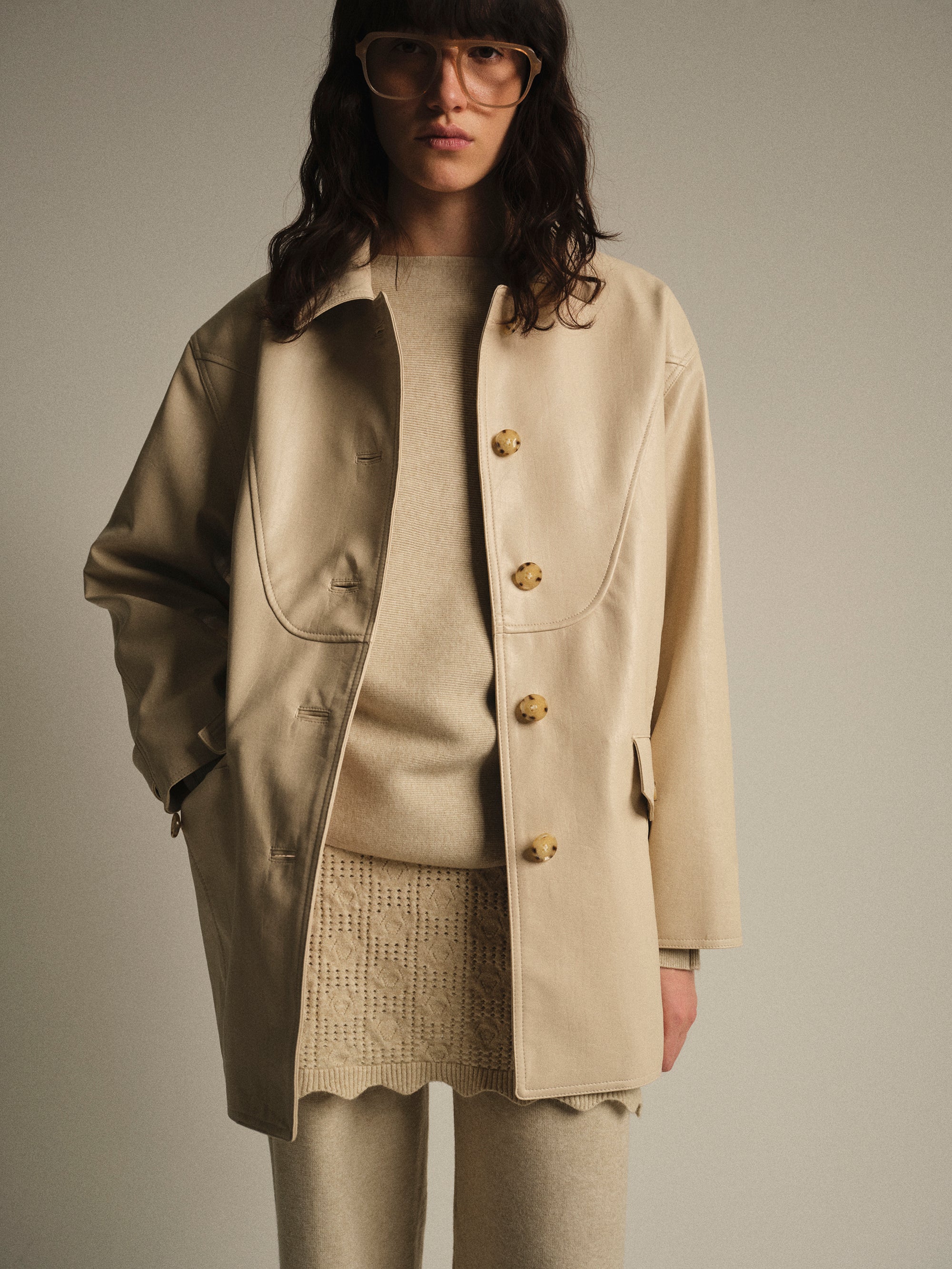 Faux-Leather Barn Jacket, Ivory Faux-Leather Barn Jacket, Ivory
