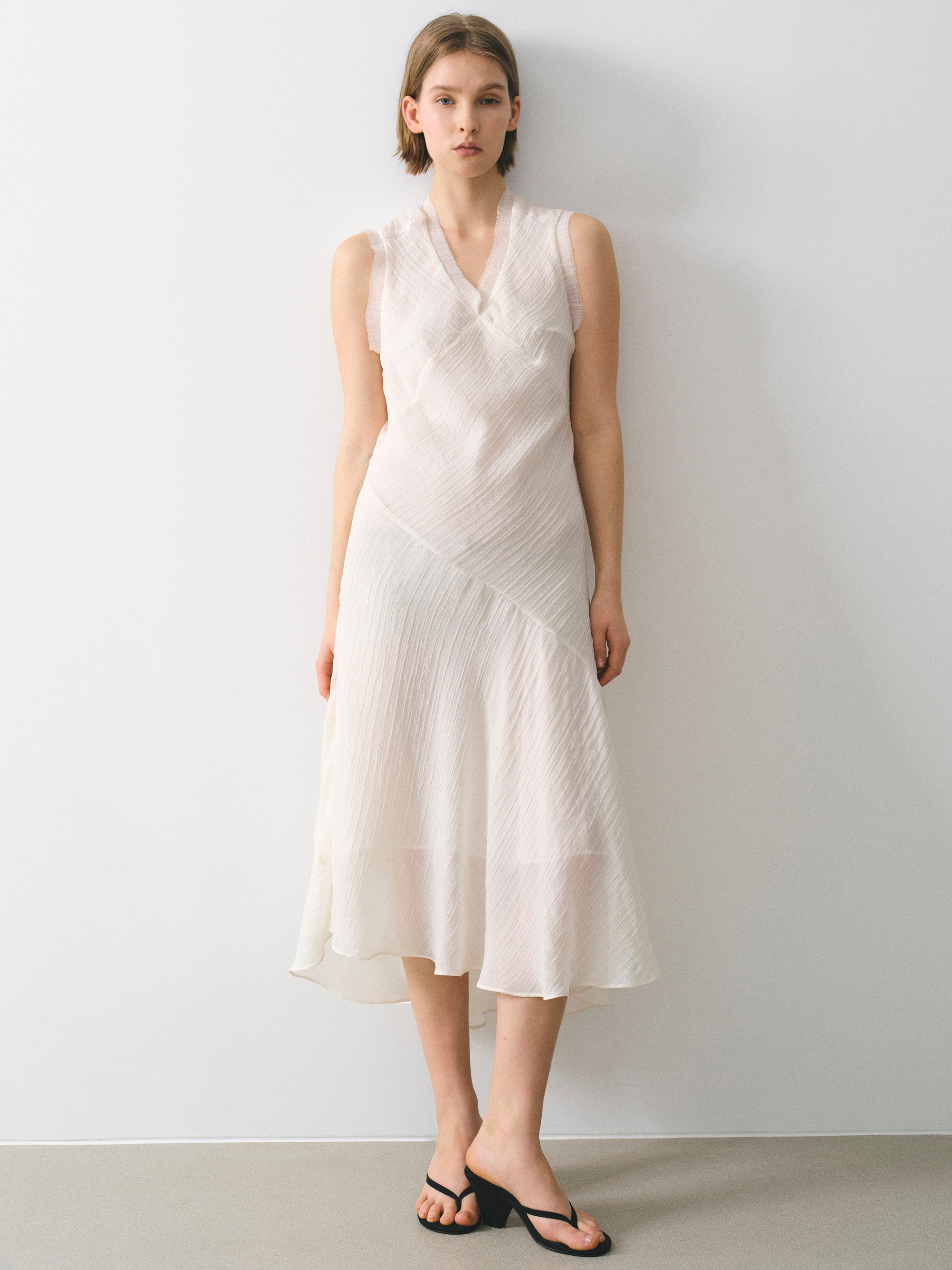 Asymmetric Gauze Midi Dress, Ivory SourceUnknown Asymmetric Gauze Midi Dress, Ivory SourceUnknown