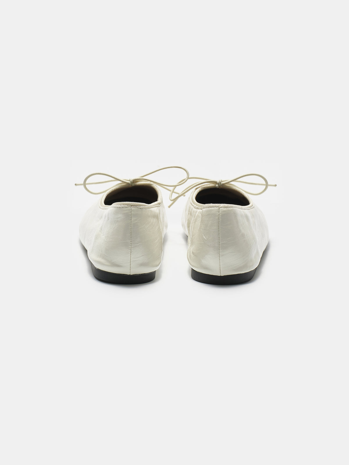 Crinkled Faux-Leather Ballet Flats, Ivory