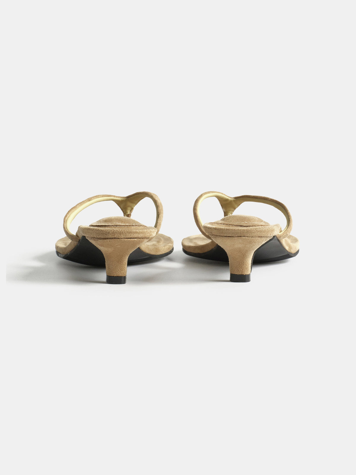 Faux Suede Heeled Flip-Flops, Beige