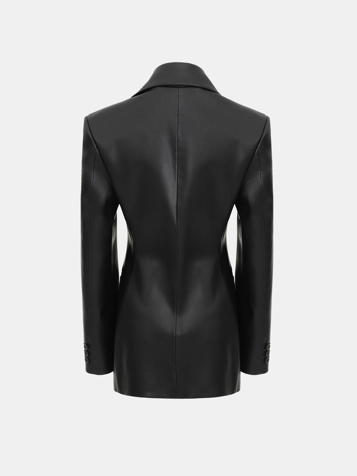 Nangy Faux-Leather Cinched Blazer, Black