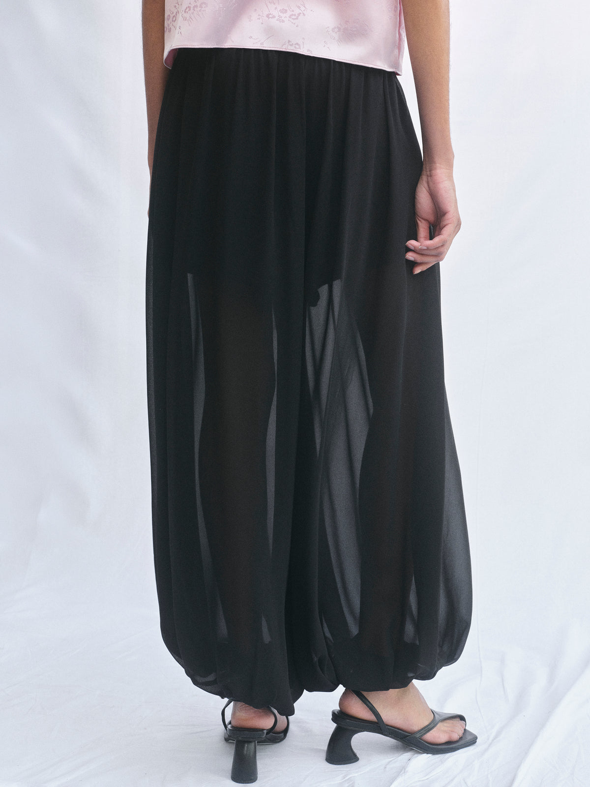 Reifa Semi-Sheer Balloon Trousers, Black