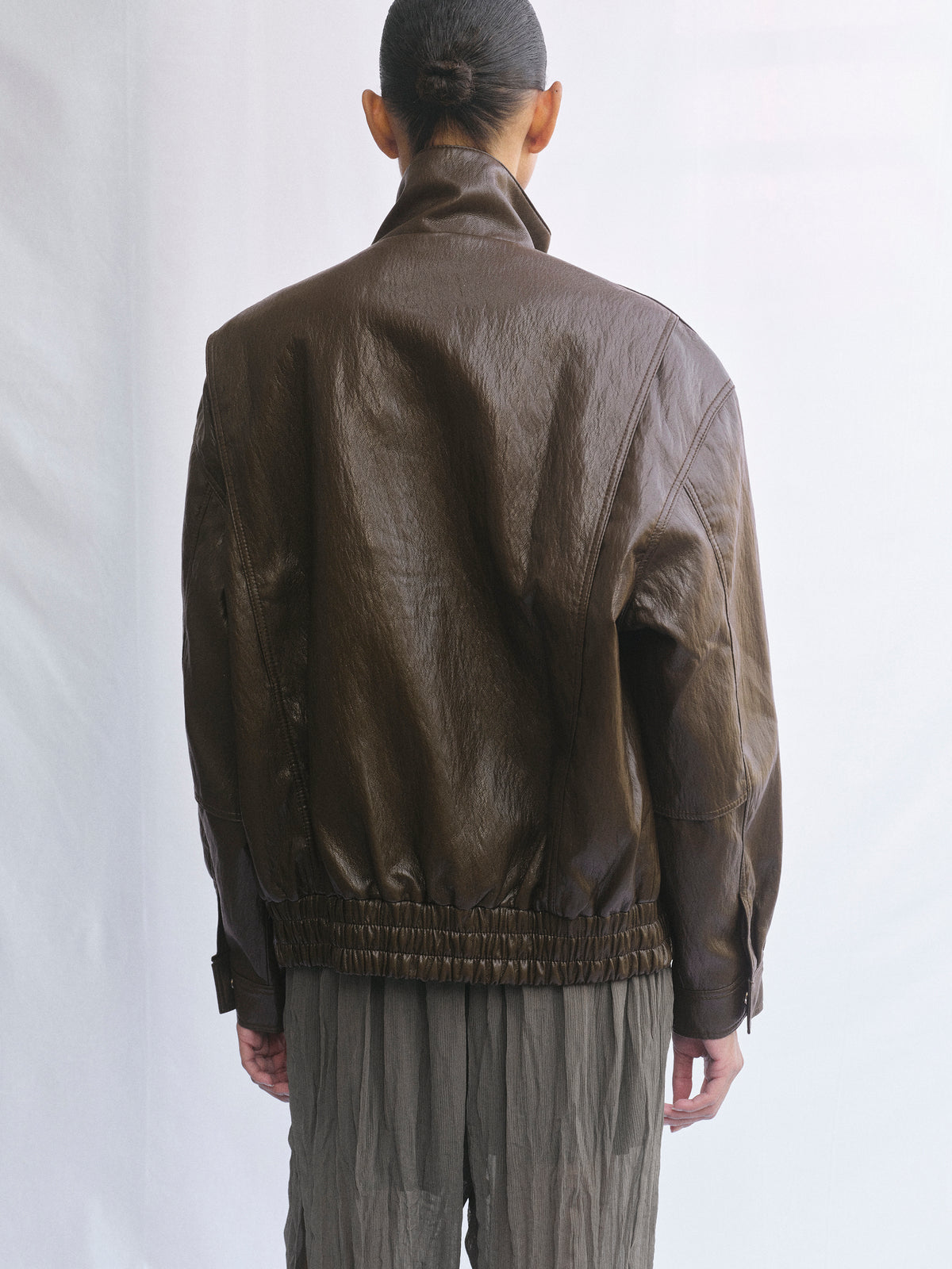 Silva Faux Leather Bomber Jacket, Brown