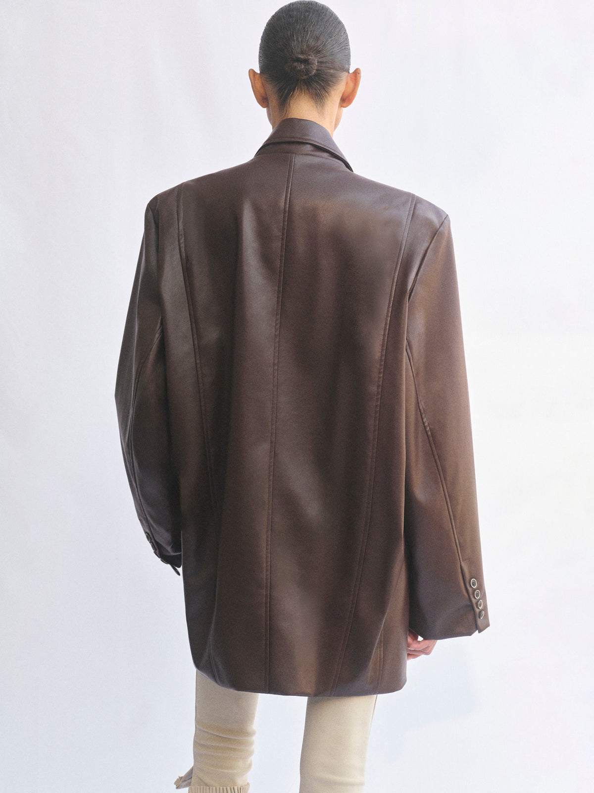 Kasos Faux Leather Double-Breasted Blazer, Brown