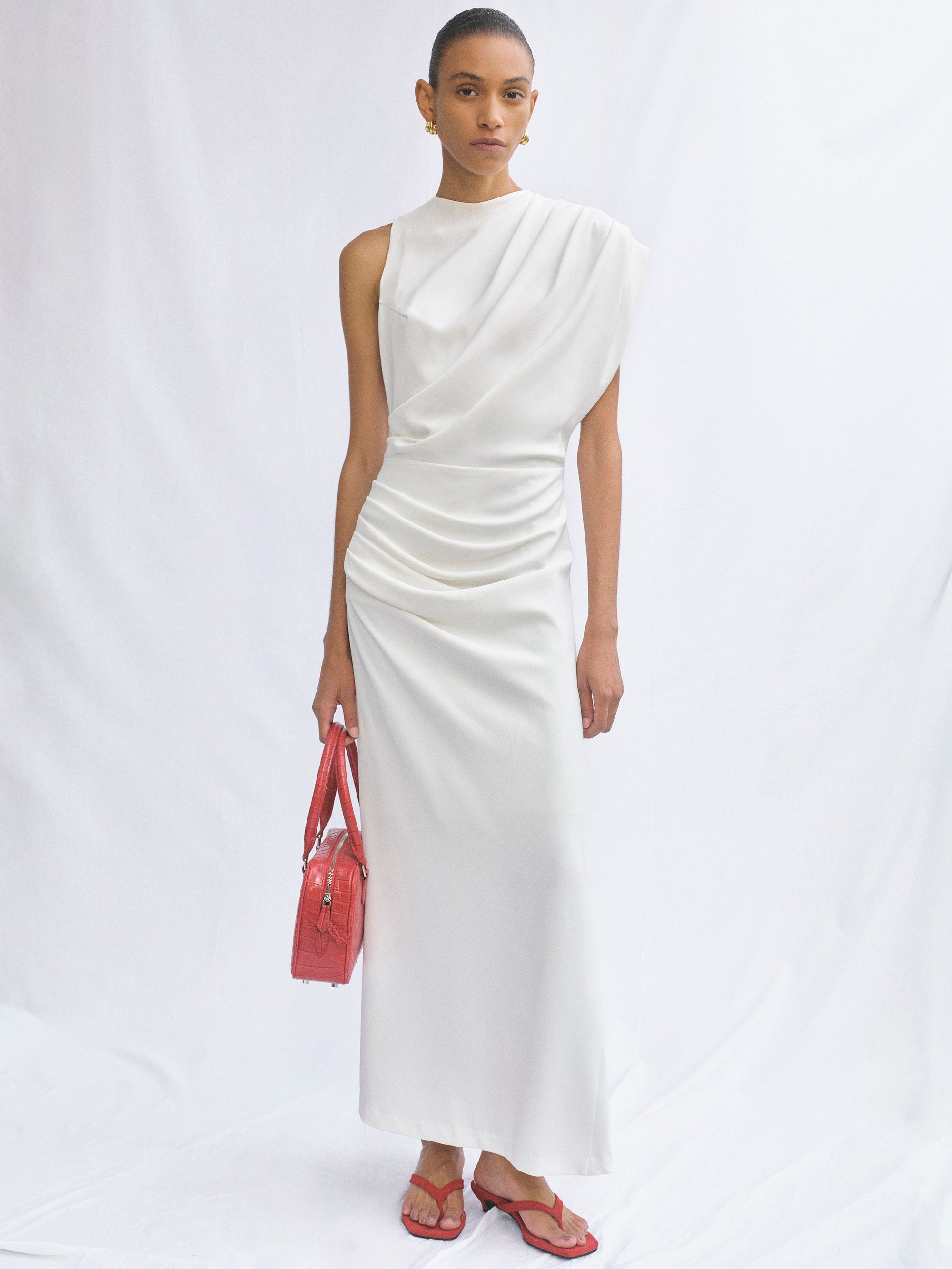 Martu Asymmetric Draped Dress, White – SourceUnknown
