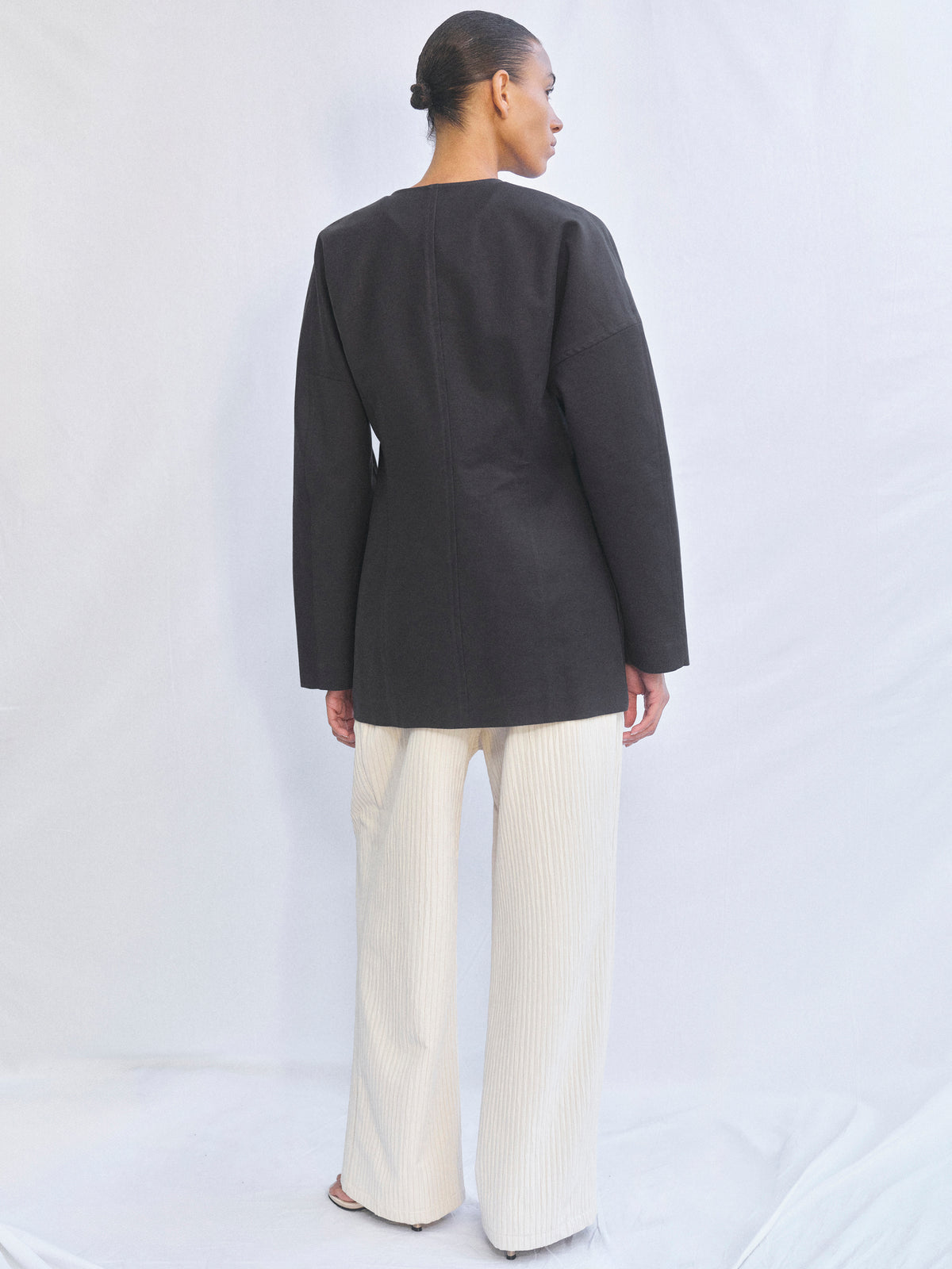 Della Collarless Cinched Jacket, Charcoal