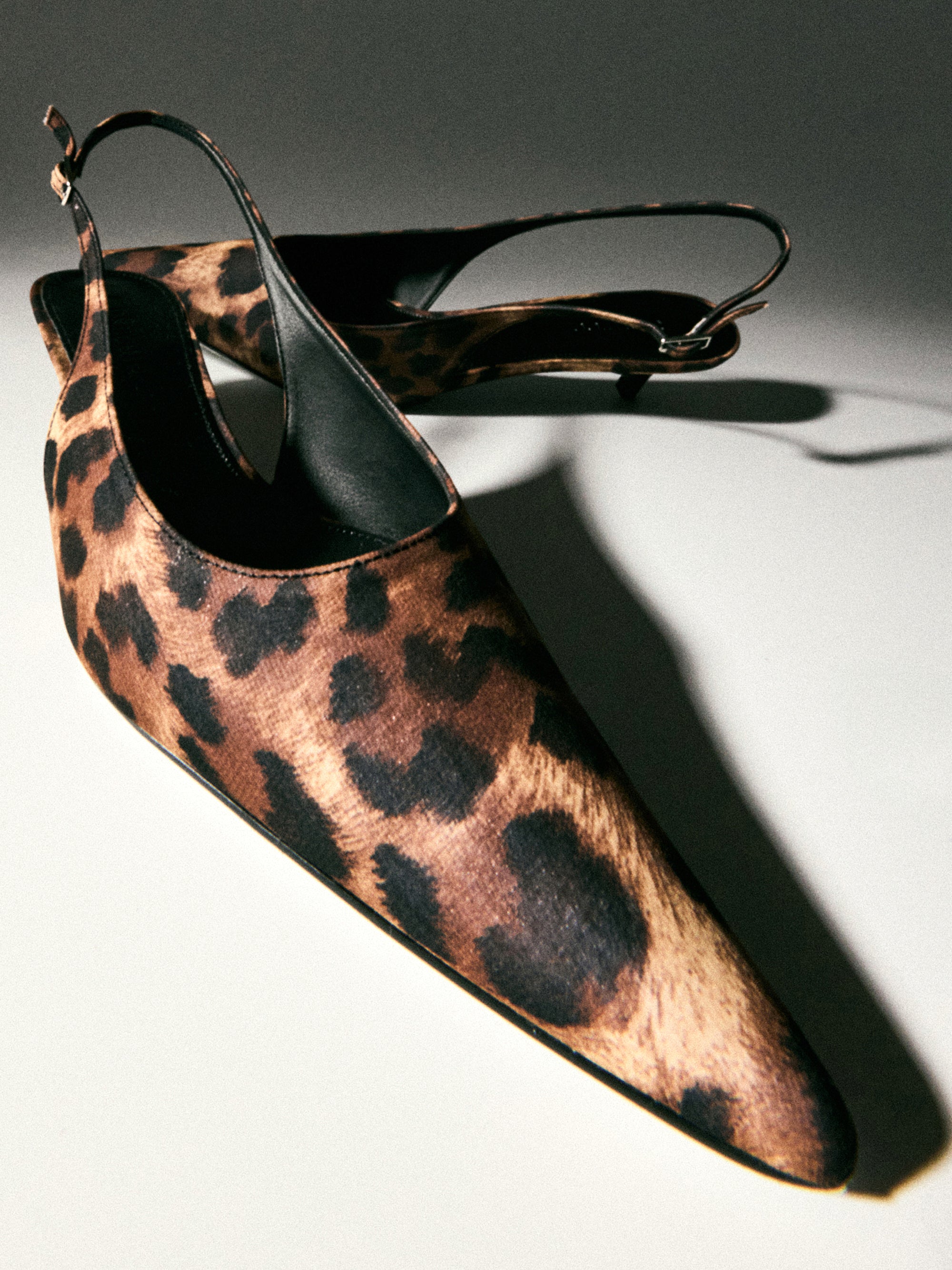 Lafu Leopard-Print Satin Slingback Heels, Brown