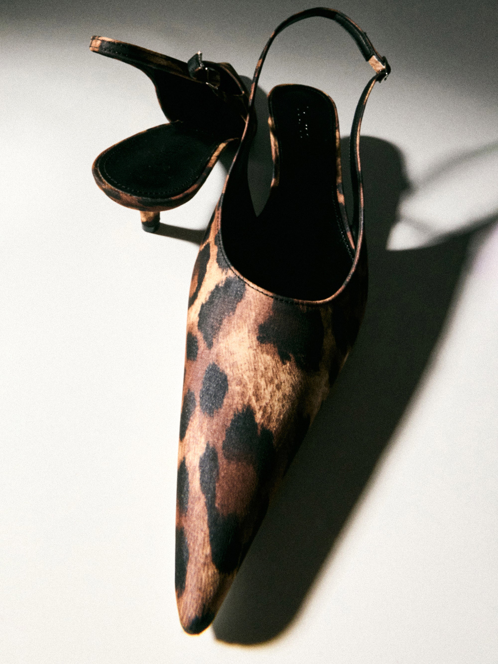 Lafu Leopard-Print Satin Slingback Heels, Brown