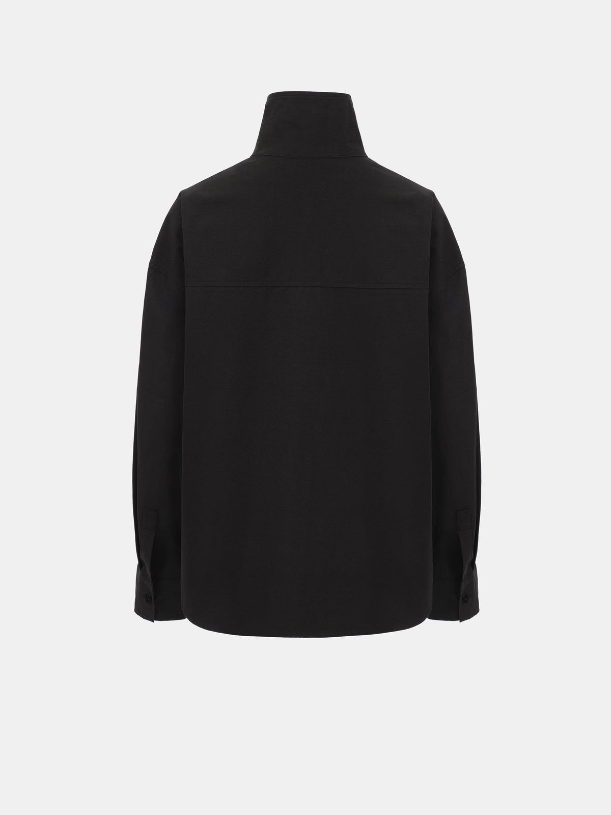 Scala Offset Button Funnel-Neck Shirt, Black