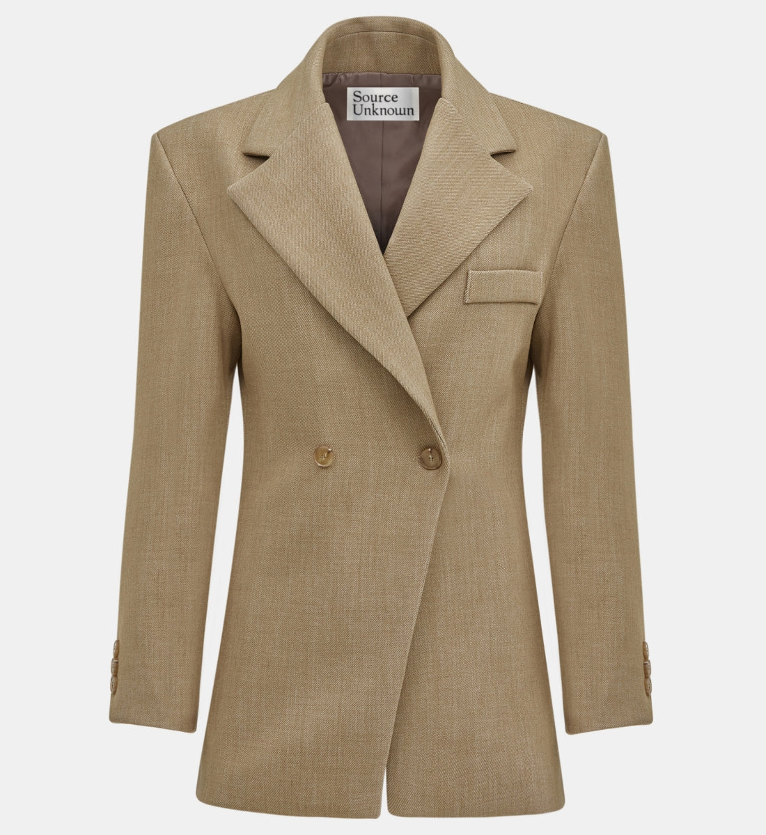 Nangy Double Breasted Cinched Blazer, Tan Beige