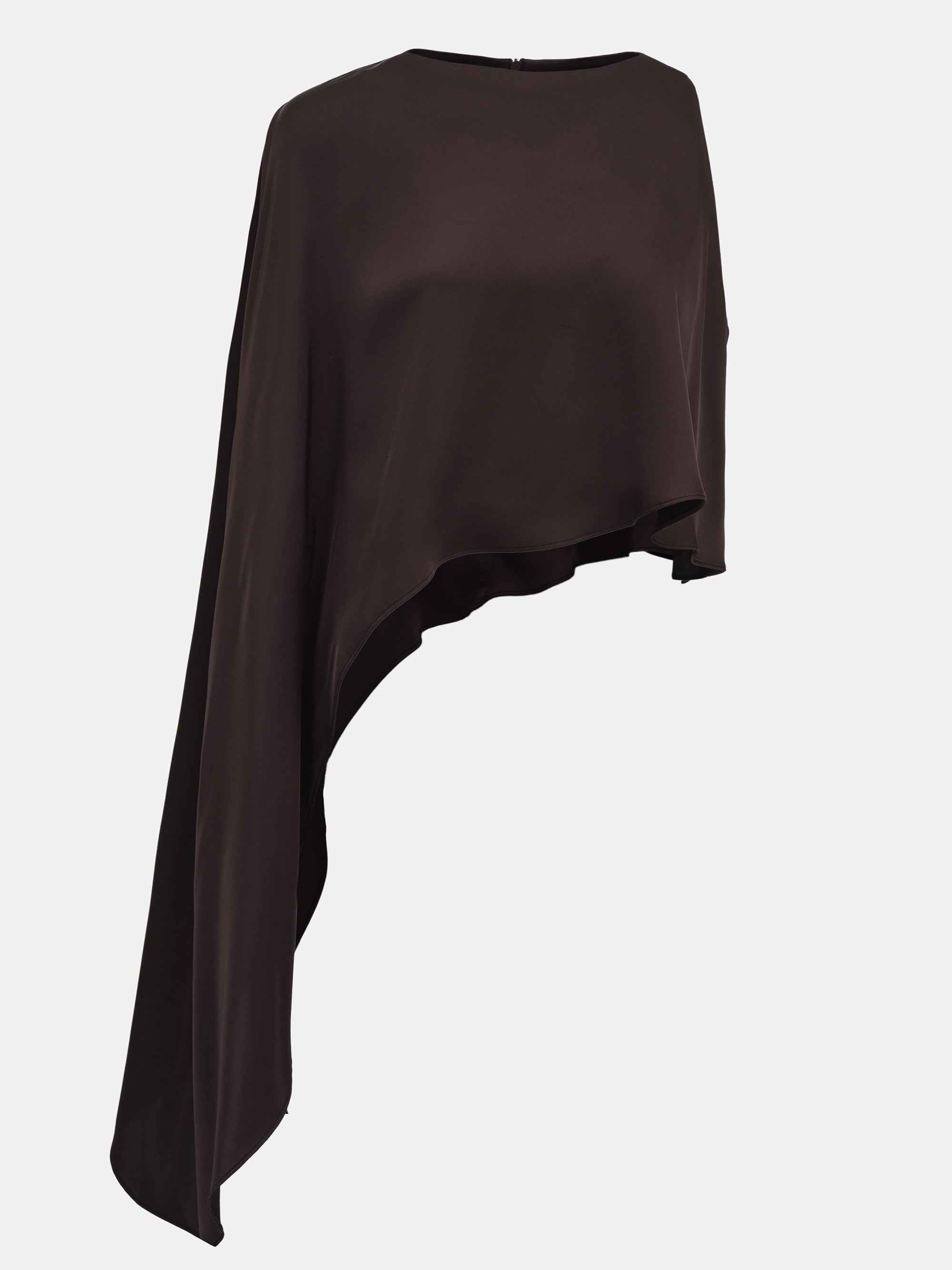 Satin-Effect One-Shoulder Top, Brown