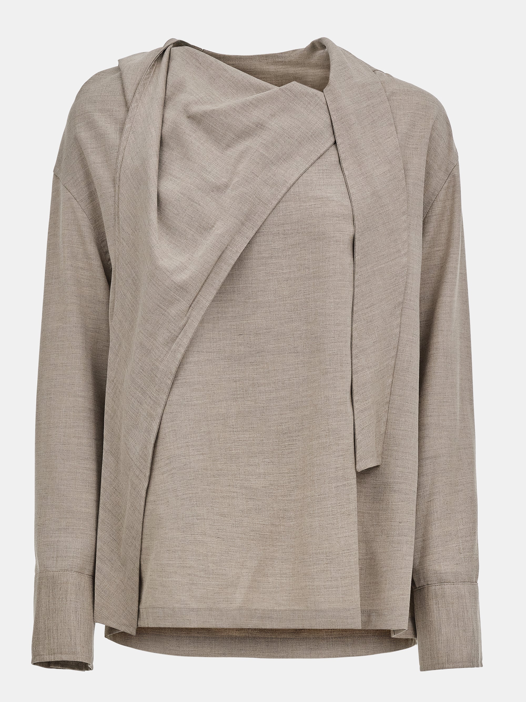 Draped Collar Blouse, Beige
