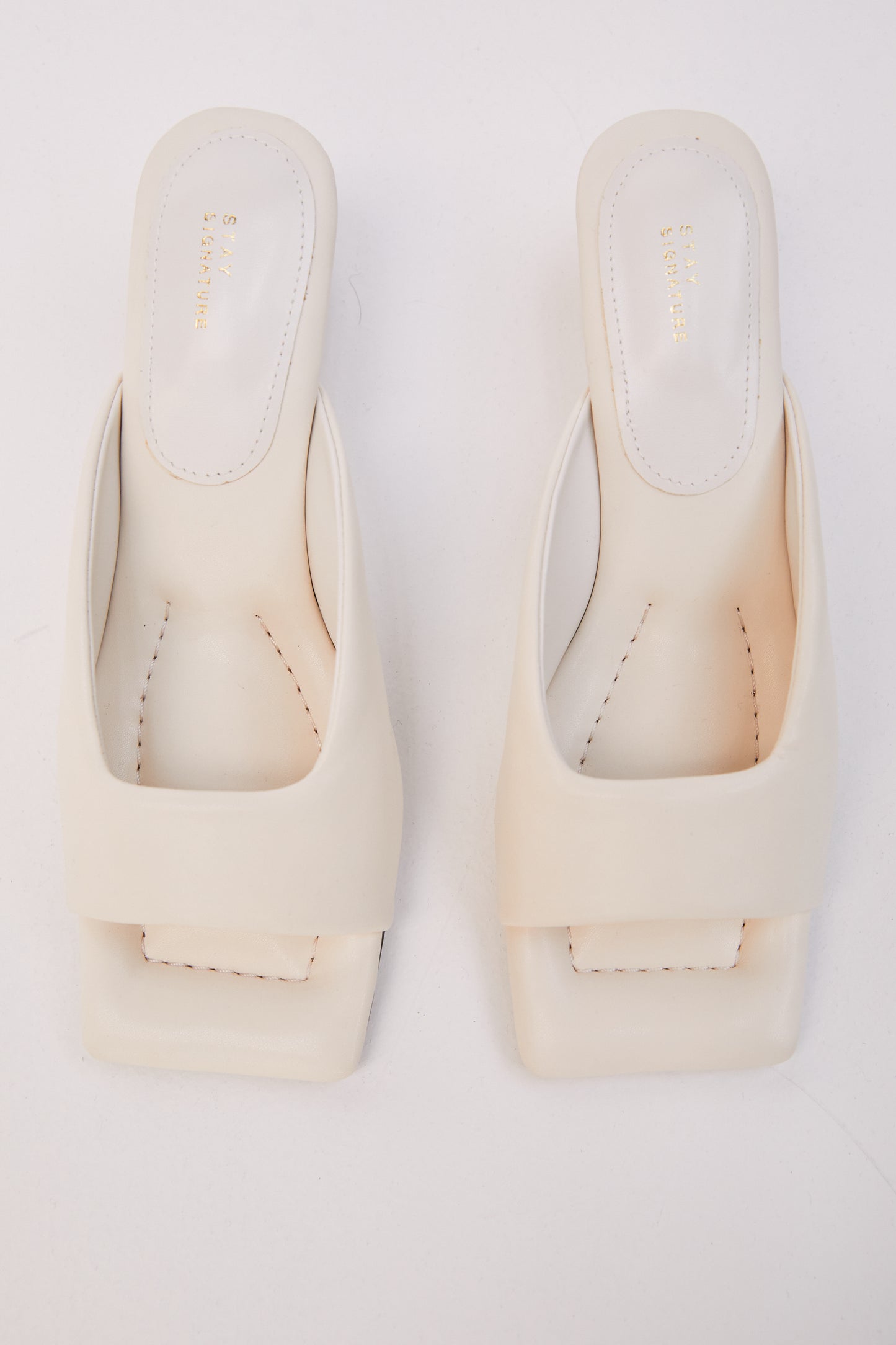Square-toe Heeled Mule, Ivory