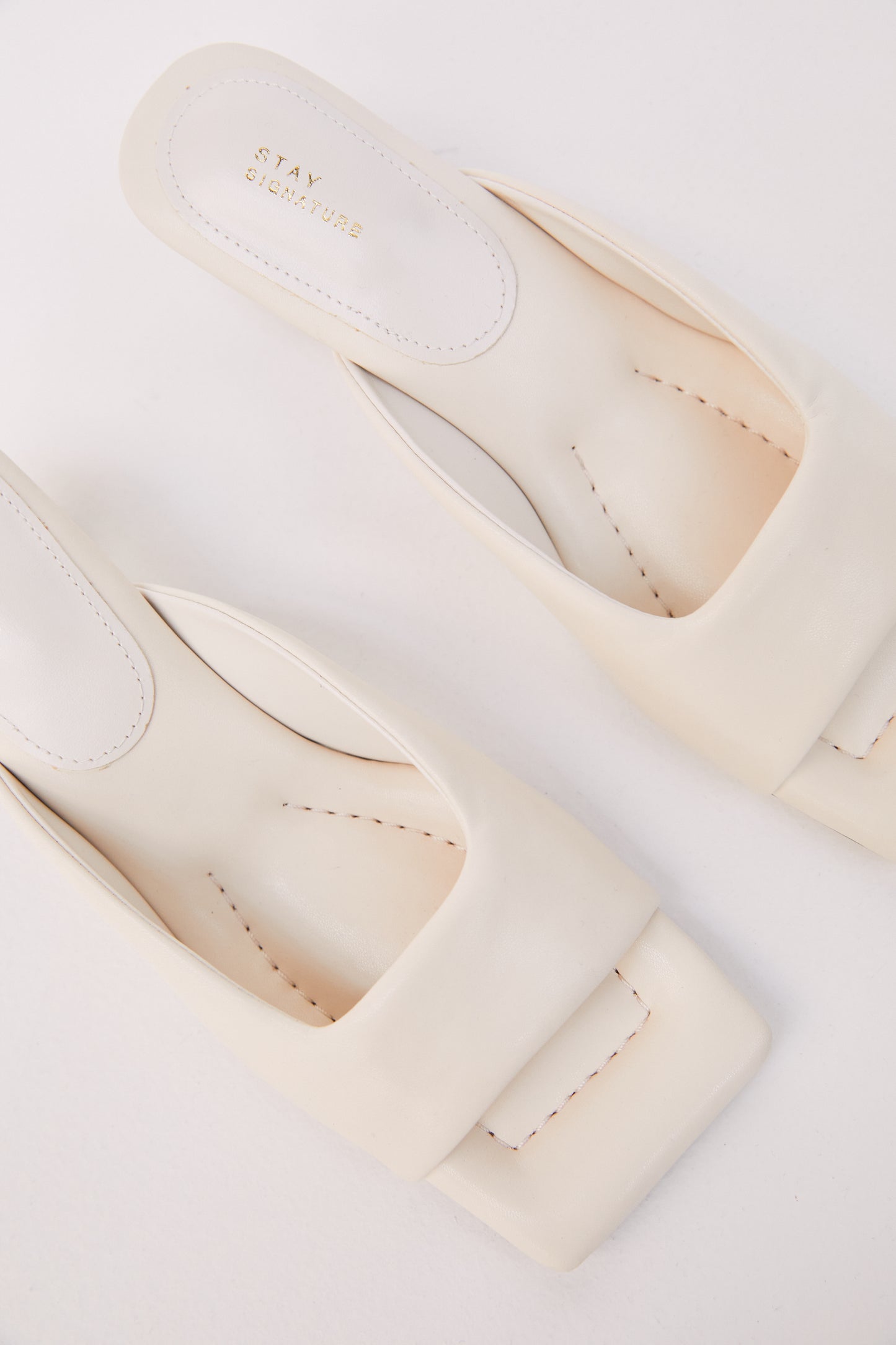 Square-toe Heeled Mule, Ivory
